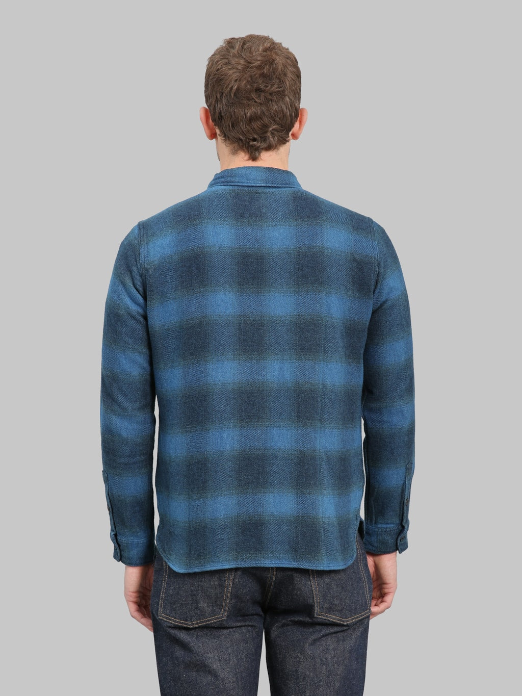 Pure Blue Japan 2235-BE Indigo Overdyed Cotton Tweed Check Shirt Beige