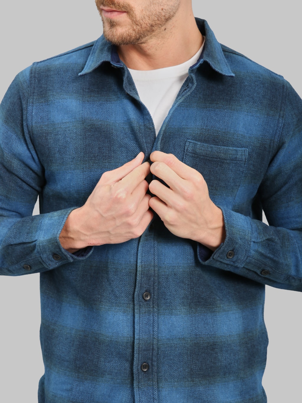 Pure Blue Japan 2235BE Indigo Overdyed Cotton  Shirt Beige chest