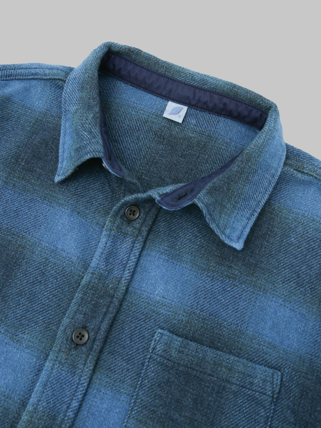 Pure Blue Japan 2235BE Indigo Overdyed Cotton  Shirt Beige collar