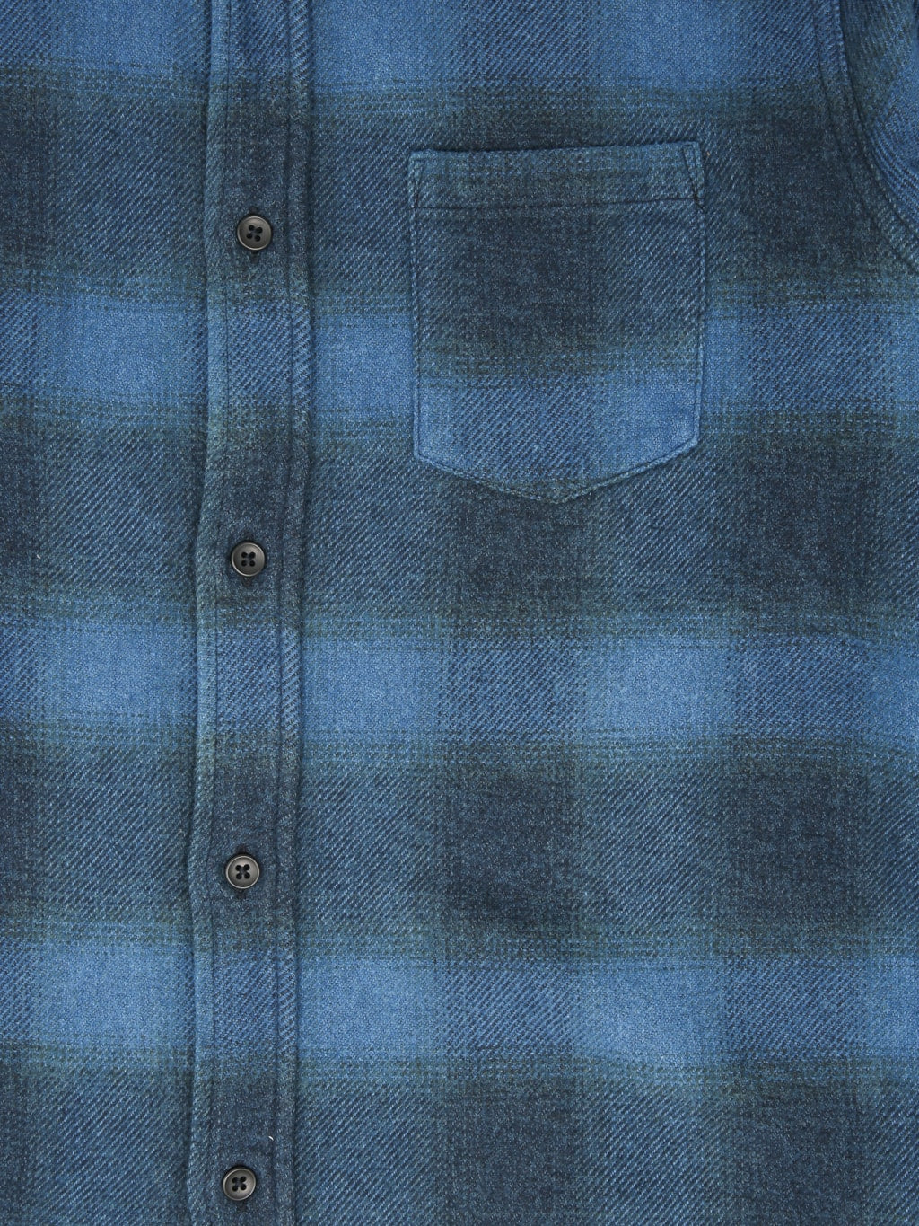 Pure Blue Japan 2235BE Indigo Overdyed Cotton  Shirt Beige chest pocket