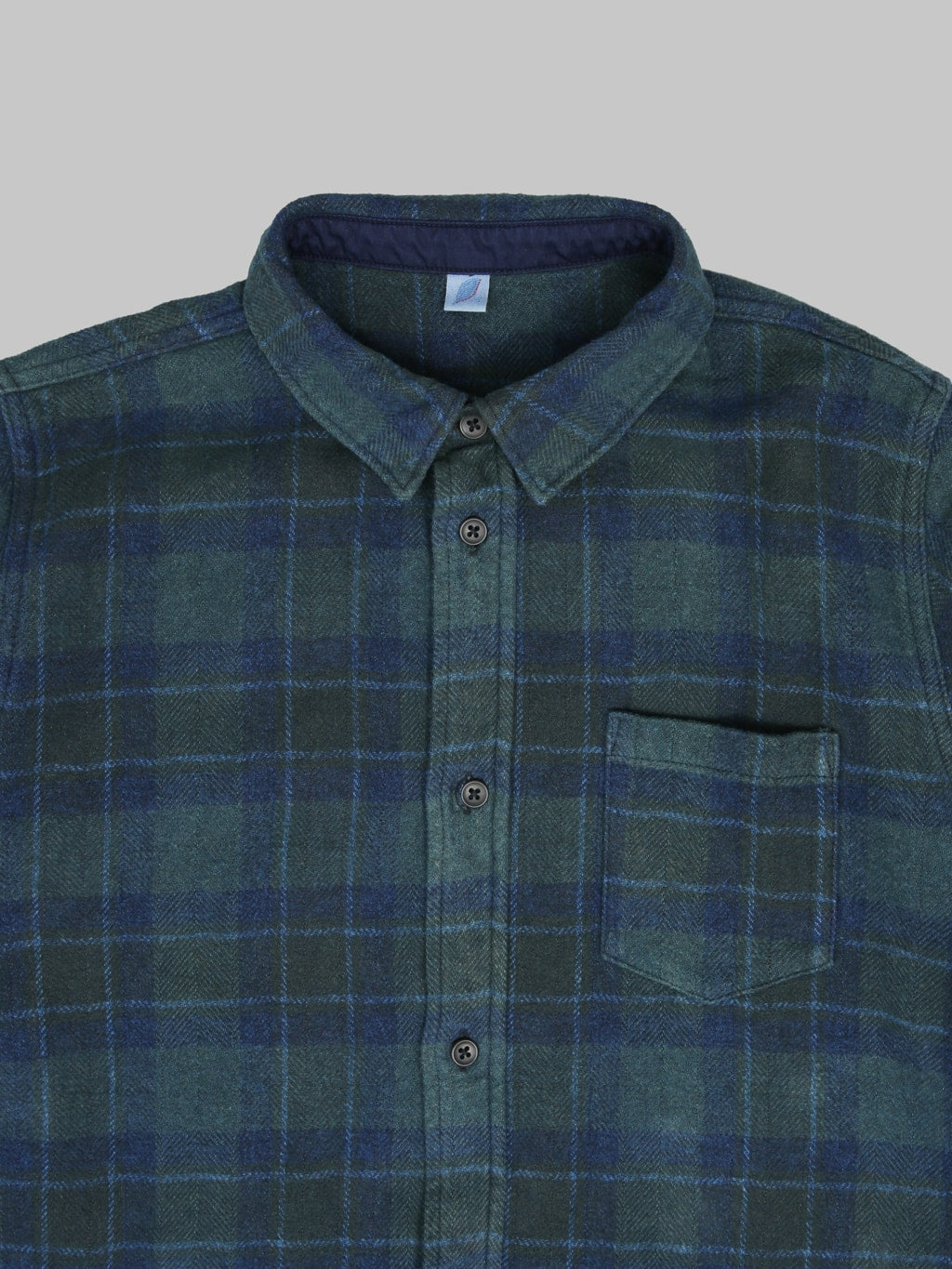 Pure Blue Japan 2235 Indigo Overdyed Cotton Tweed Check Shirt Brown collar
