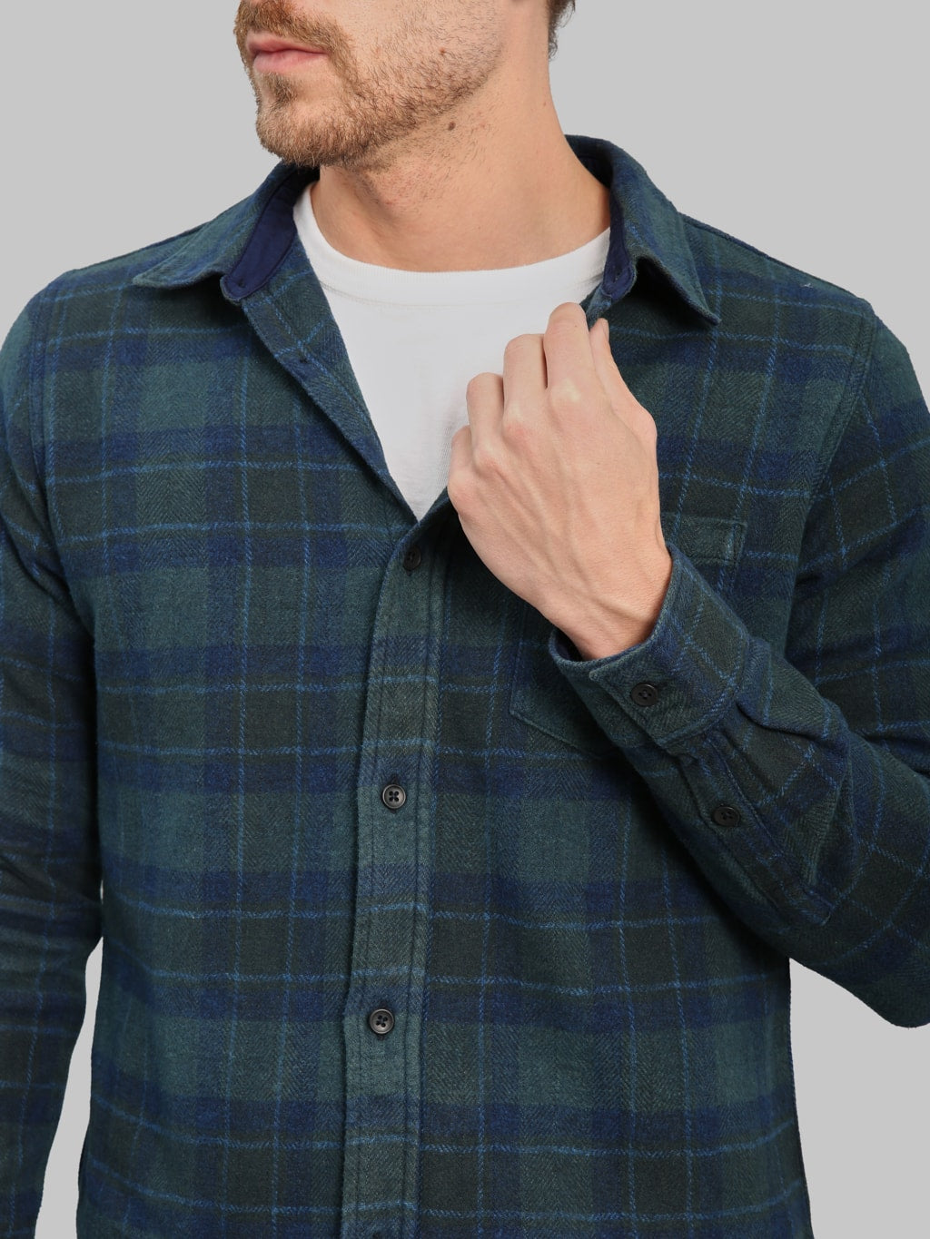 Pure Blue Japan 2235 Indigo Overdyed Cotton  Shirt Brown open collar