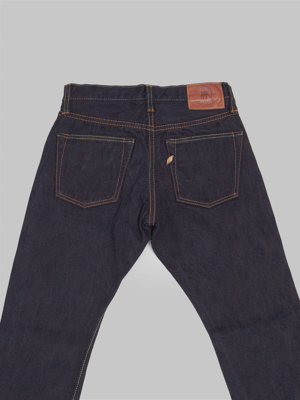 pbj indigo x persimmon extra slub 15oz slim tapered jeans back details