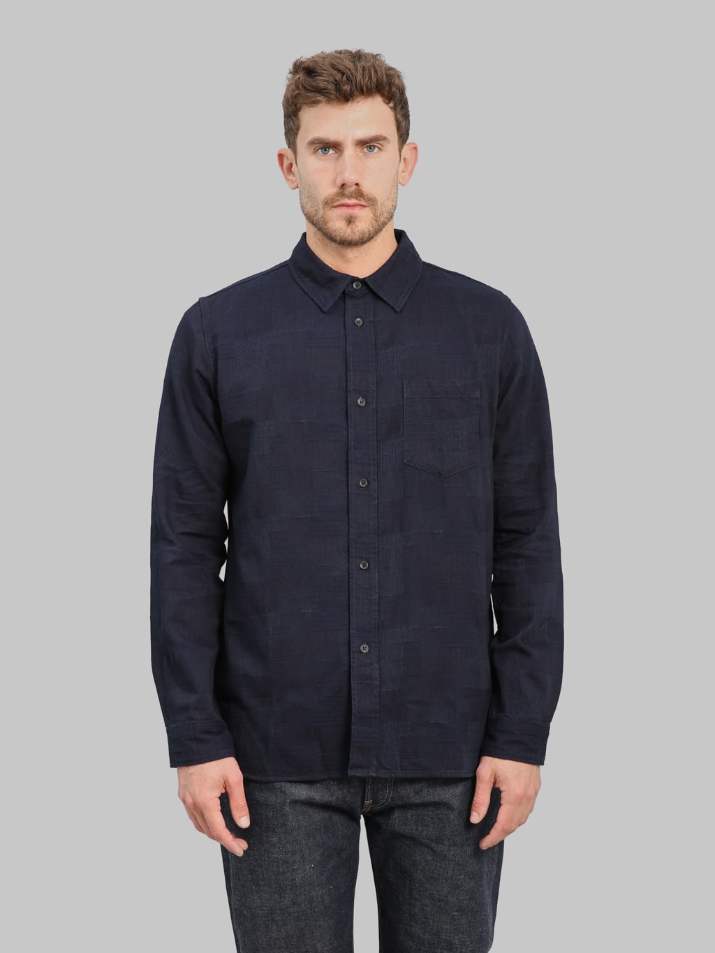 Pure Blue Japan 2239-ID Jacquard Boro Patchwork Double Indigo Shirt