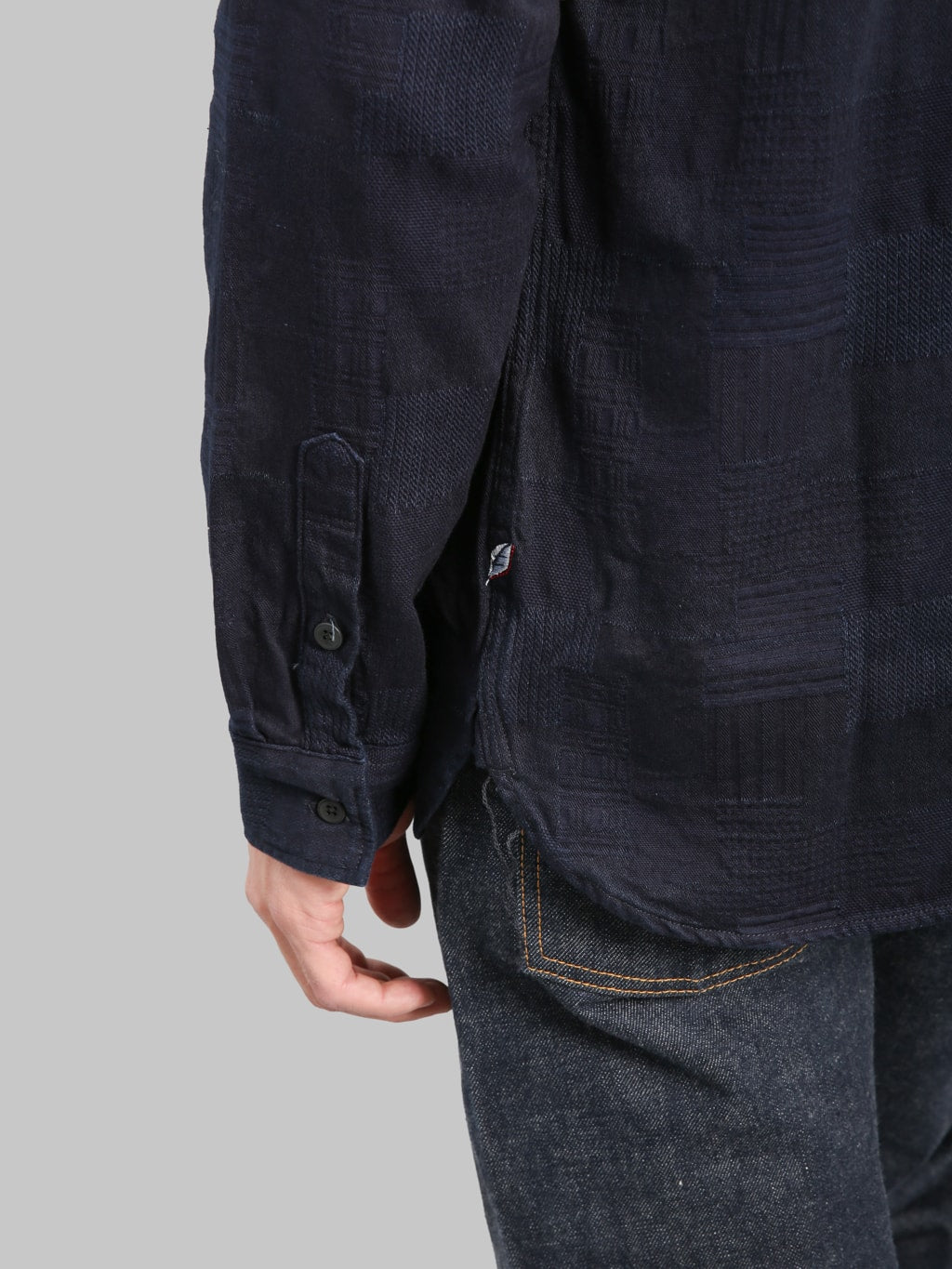 Pure Blue Japan 2239ID Jacquard Boro Patchwork Double Indigo Shirt run offs