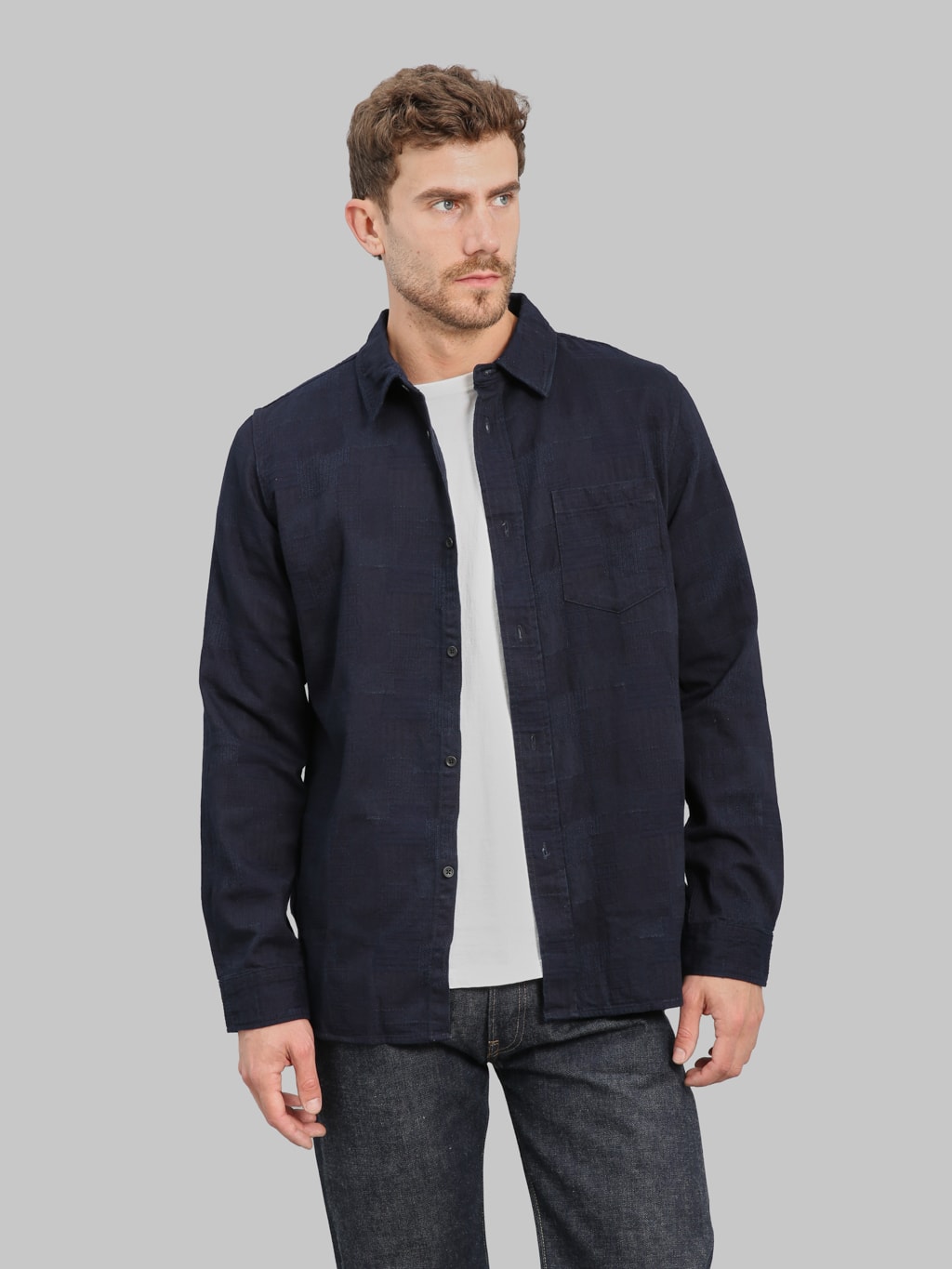 Pure Blue Japan 2239-ID Jacquard Boro Patchwork Double Indigo Shirt