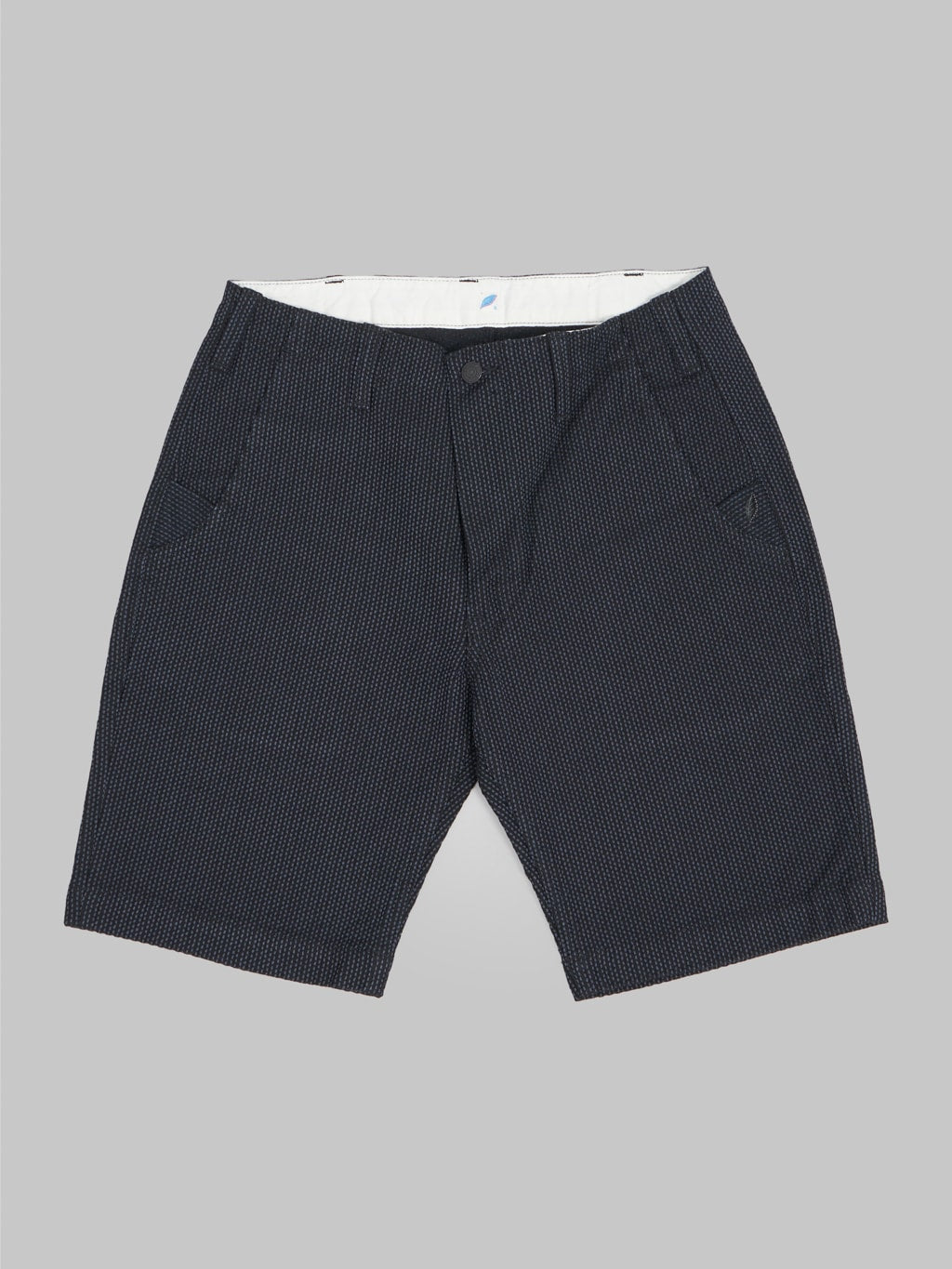 pure blue japan sashiko short pants grey black front