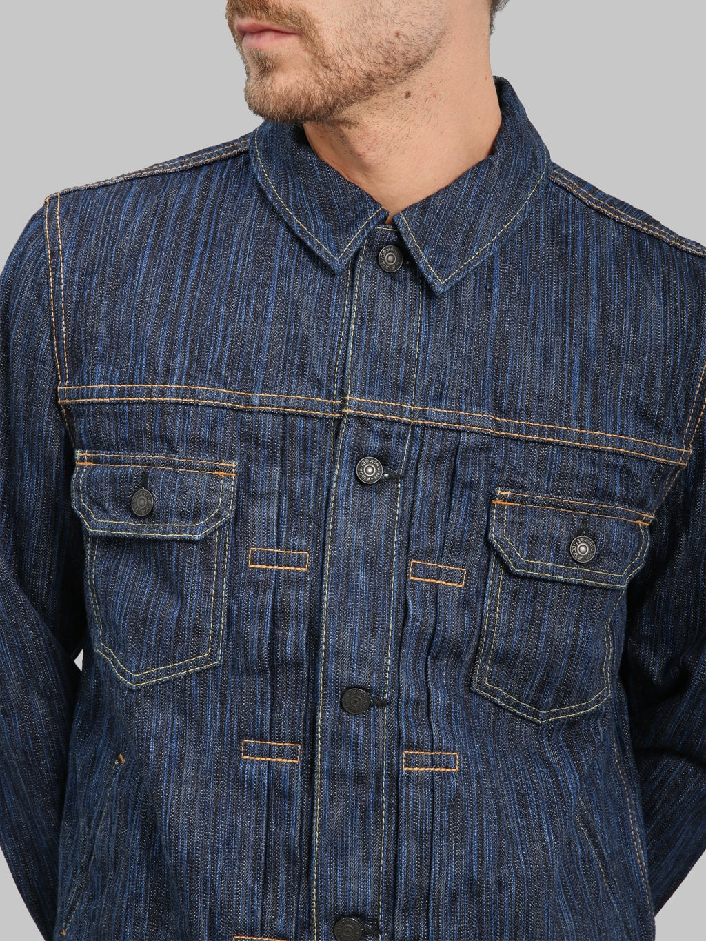 Pure Blue Japan 6225D Waterfall Type 2 Jacket Dark Indigo chest pockets