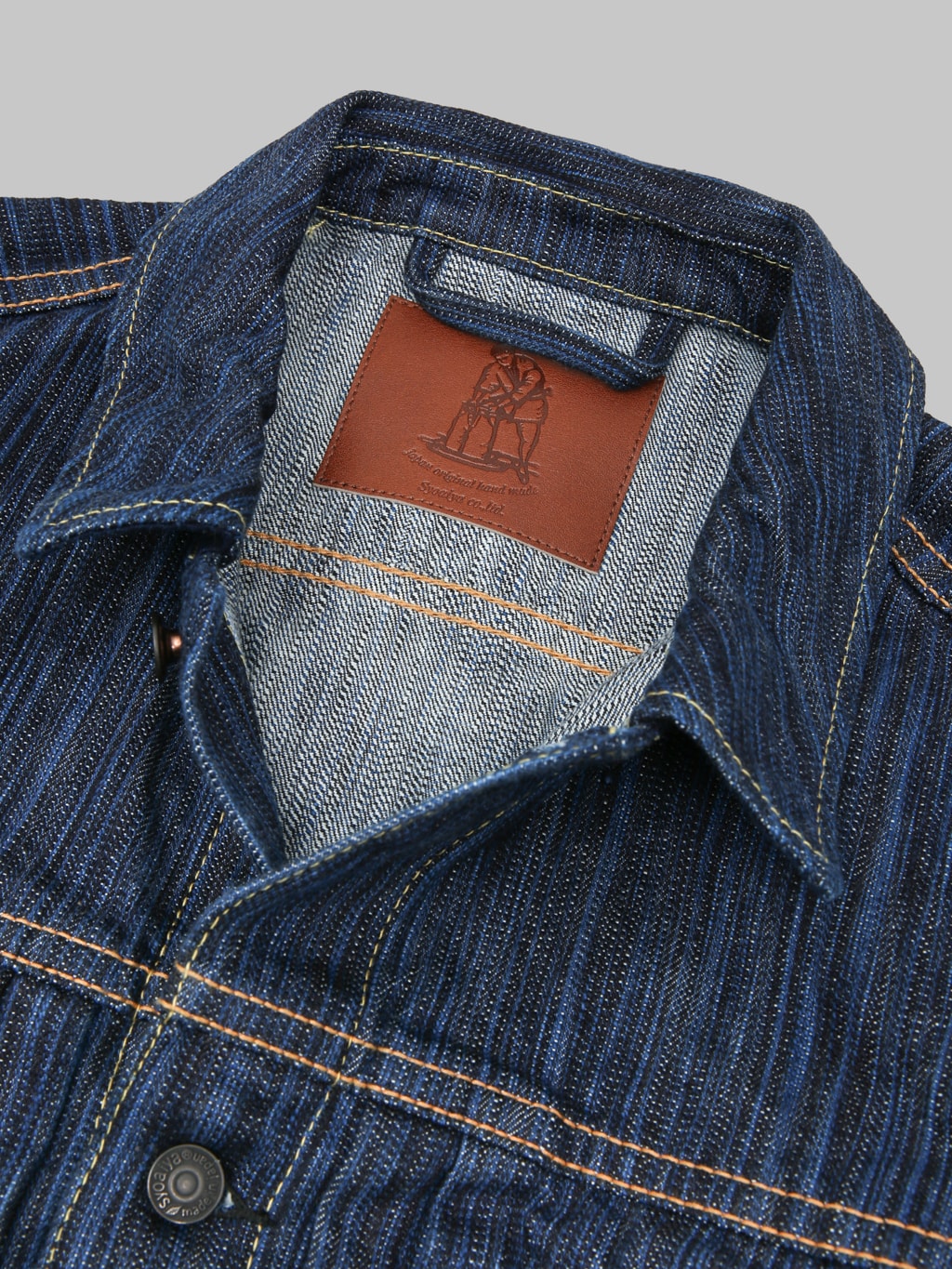 Pure Blue Japan 6225D Waterfall Type 2 Jacket Dark Indigo leather patch