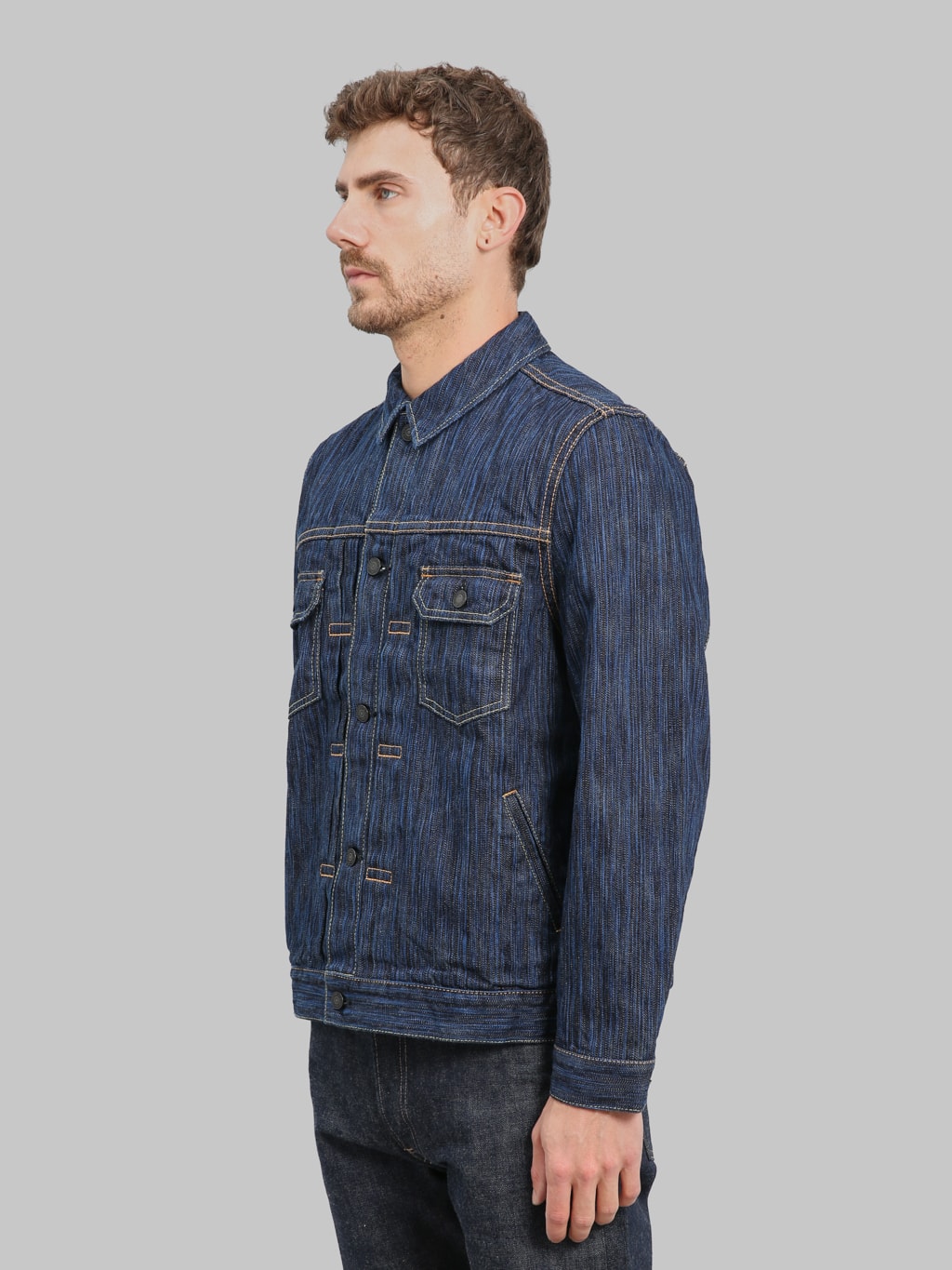 Pure Blue Japan 6225D Waterfall Type 2 Jacket Dark Indigo side fit