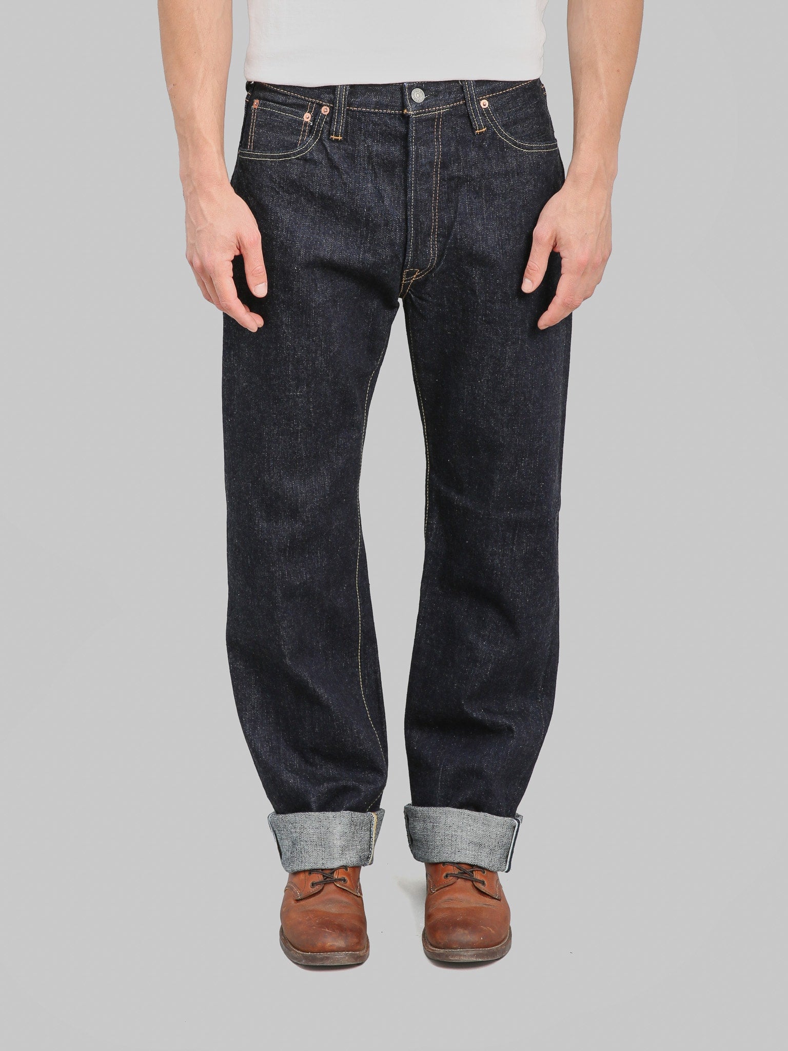 Pure Blue Japan XX002 14oz Pipe Straight Jeans front fit