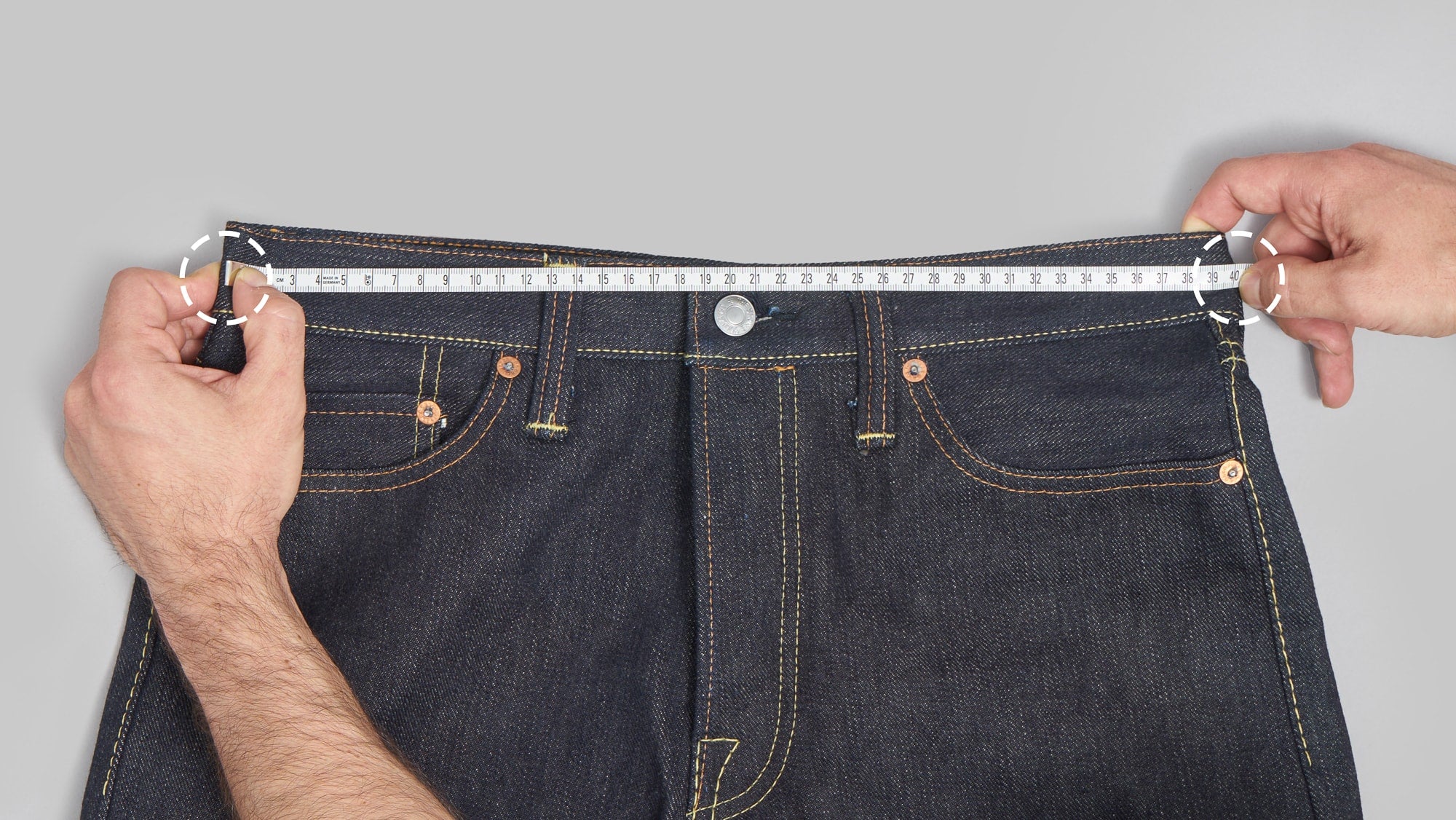 Redcast Heritage how we measure jeans waist