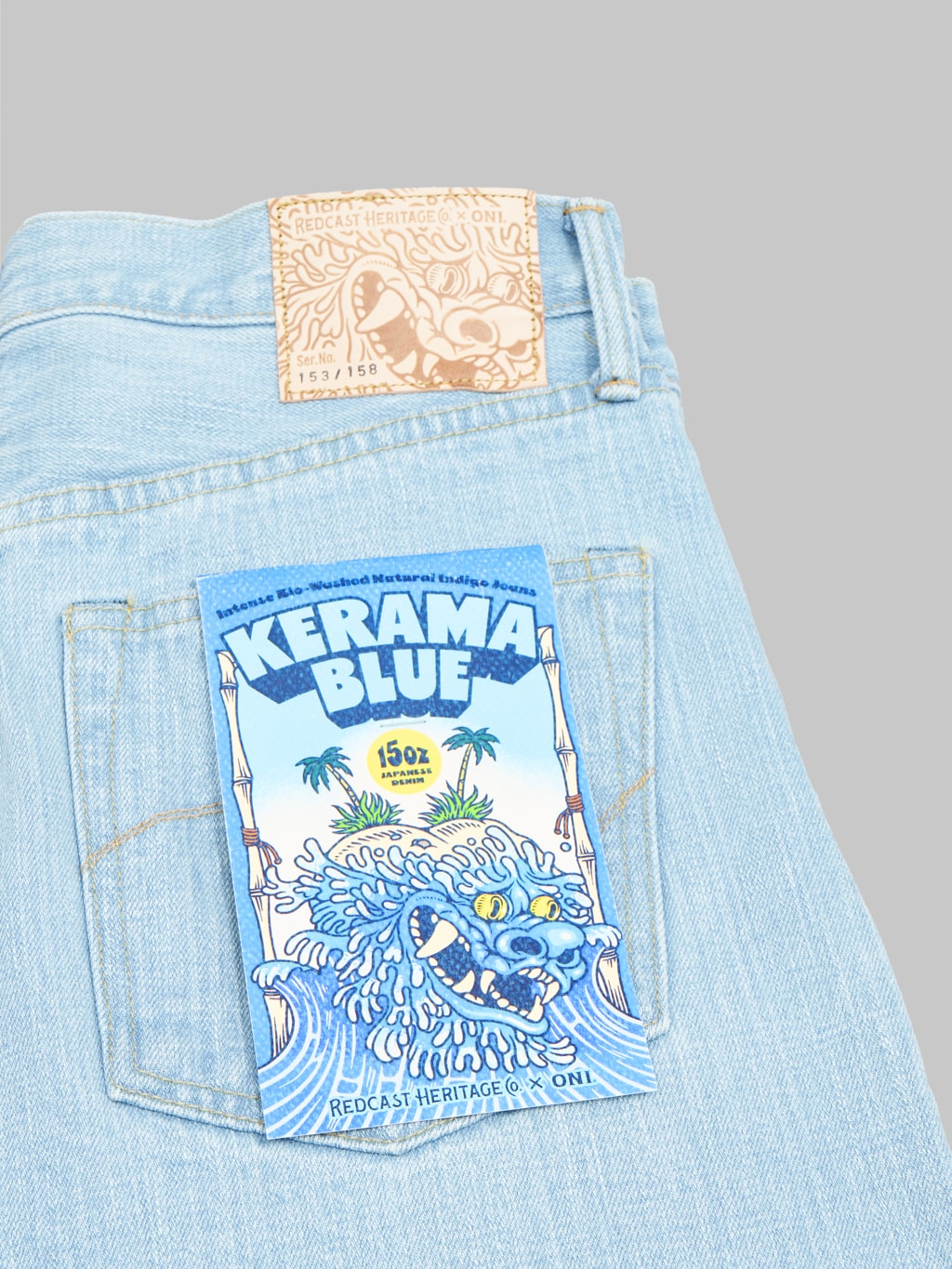 redcast heritage x oni denim kerama blue 15oz selvedge jeans pocket flasher