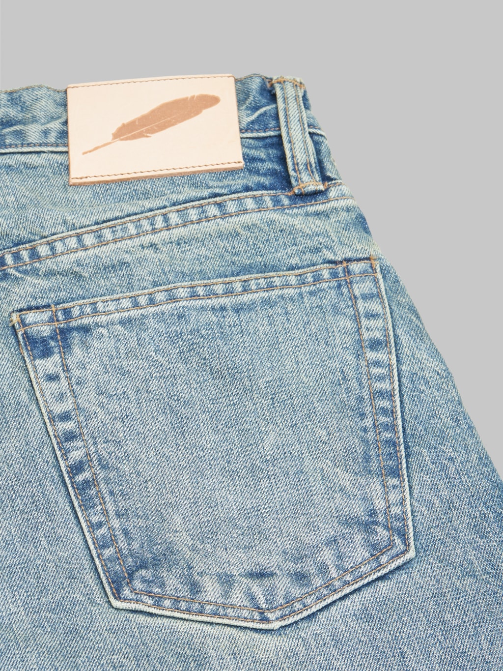 rogue territory strider light indigo wash selvedge jeans closeup
