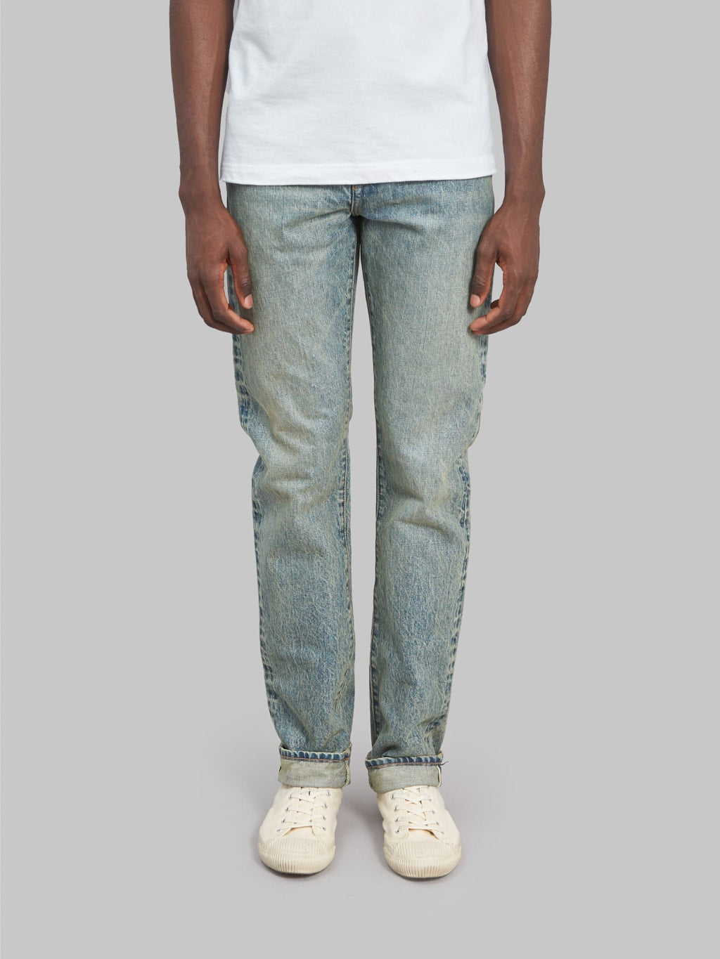 rogue territory strider light indigo wash selvedge jeans front