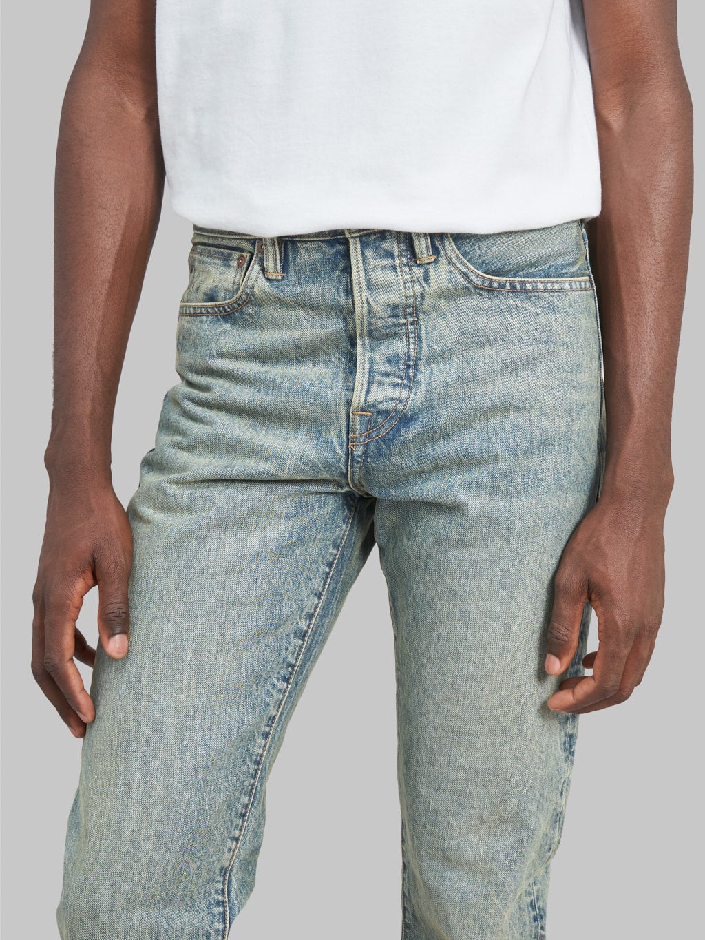 rogue territory strider light indigo wash selvedge jeans waist detail