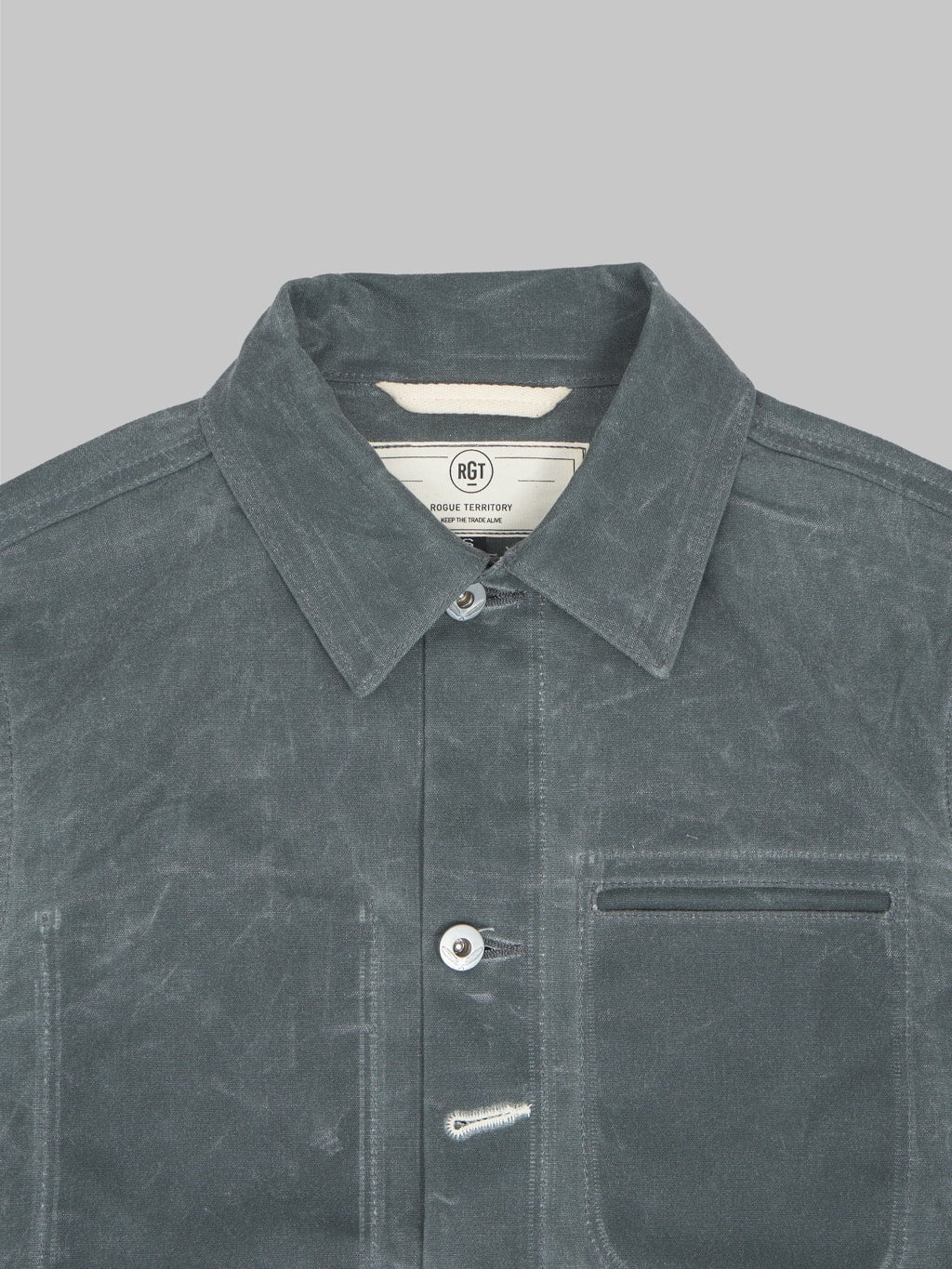 rogue territory waxed canvas supply jacket grey ridgeline collar details