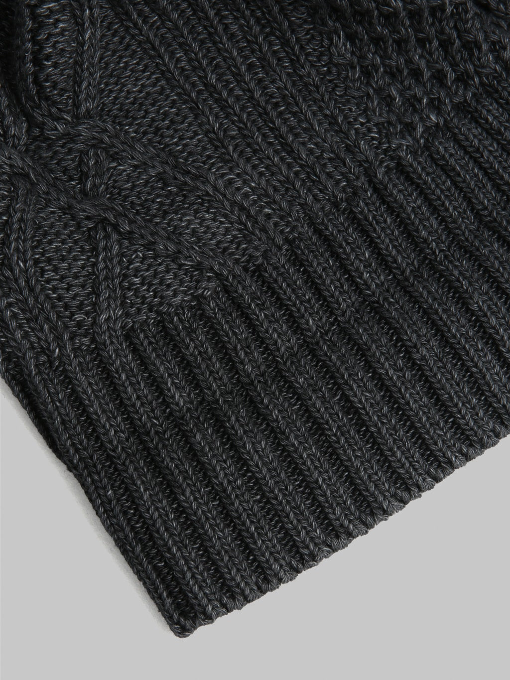 rototo aran cable watch cap black denim closeup