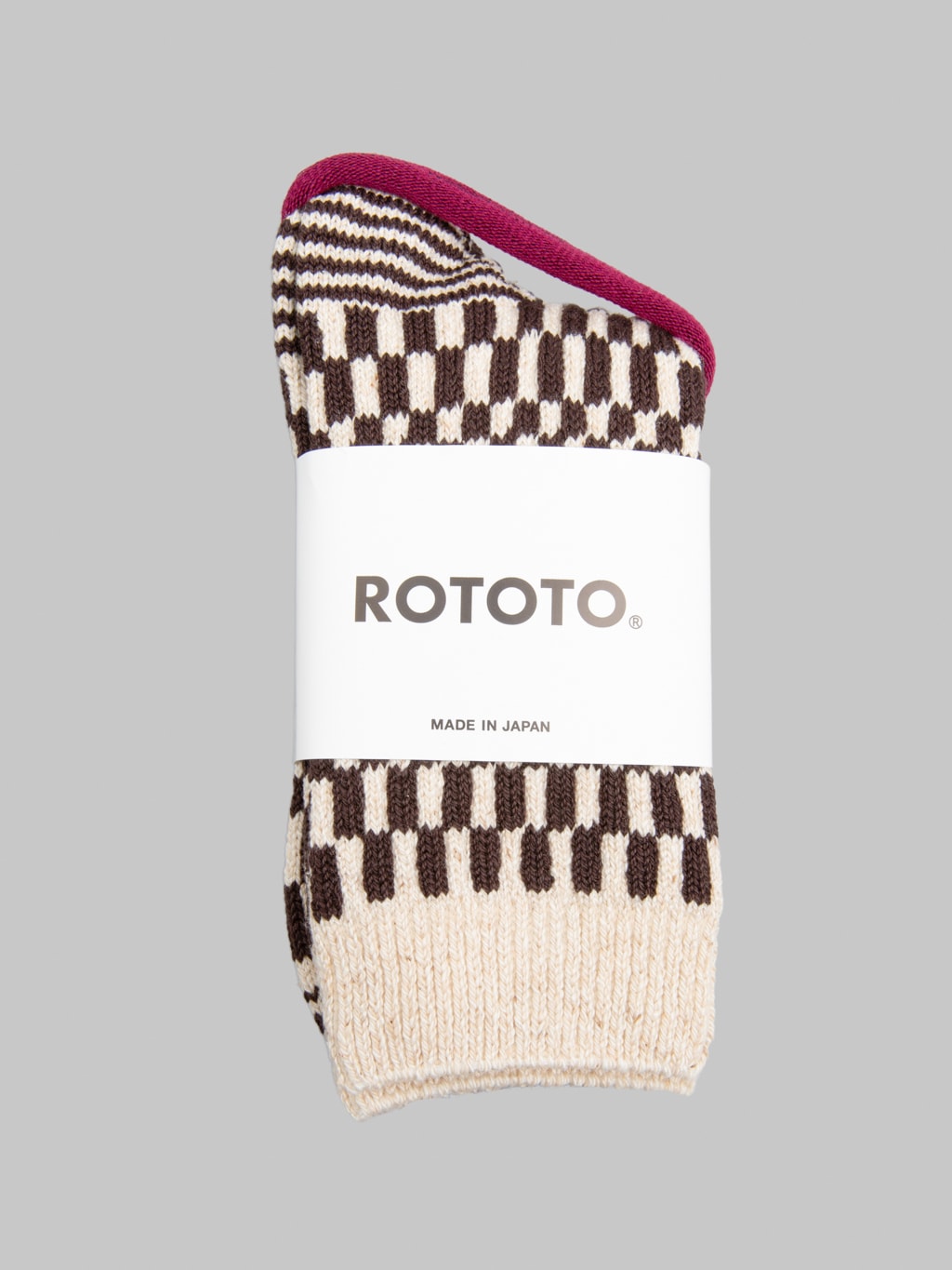 ROTOTO Checkerboard Pattern Socks Brown | Made in Japan