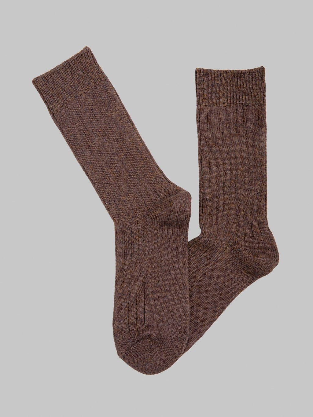 ROTOTO Cotton Wool Ribbed Crew Socks Dark Brown