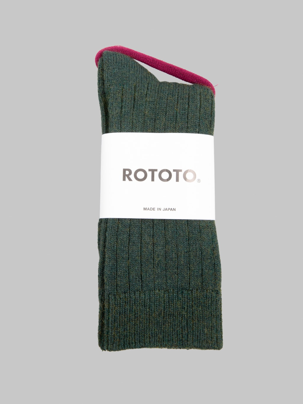 ROTOTO Cotton Wool Ribbed Crew Socks Dark Green