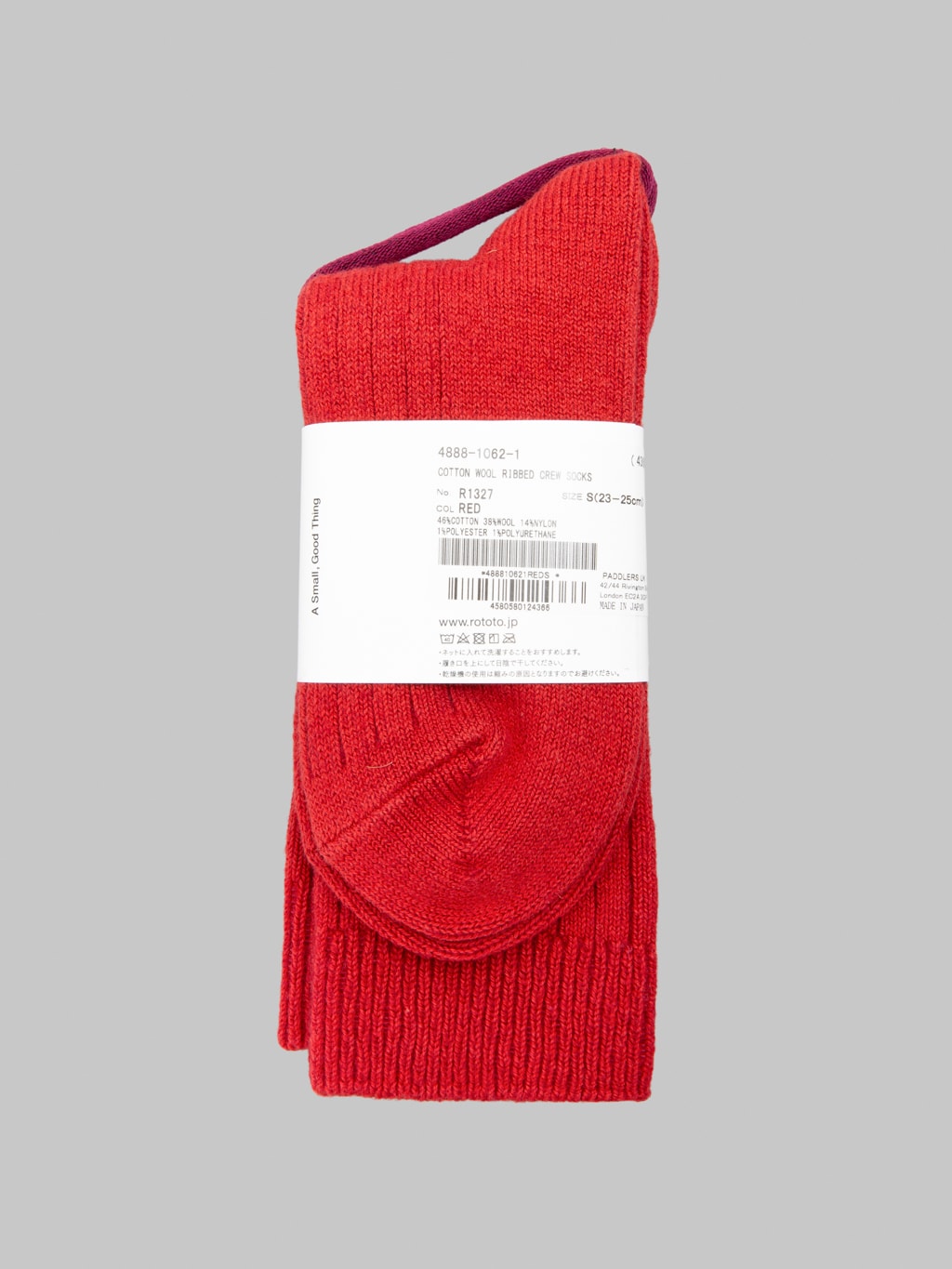 ROTOTO Cotton Wool Ribbed Crew Socks Red
