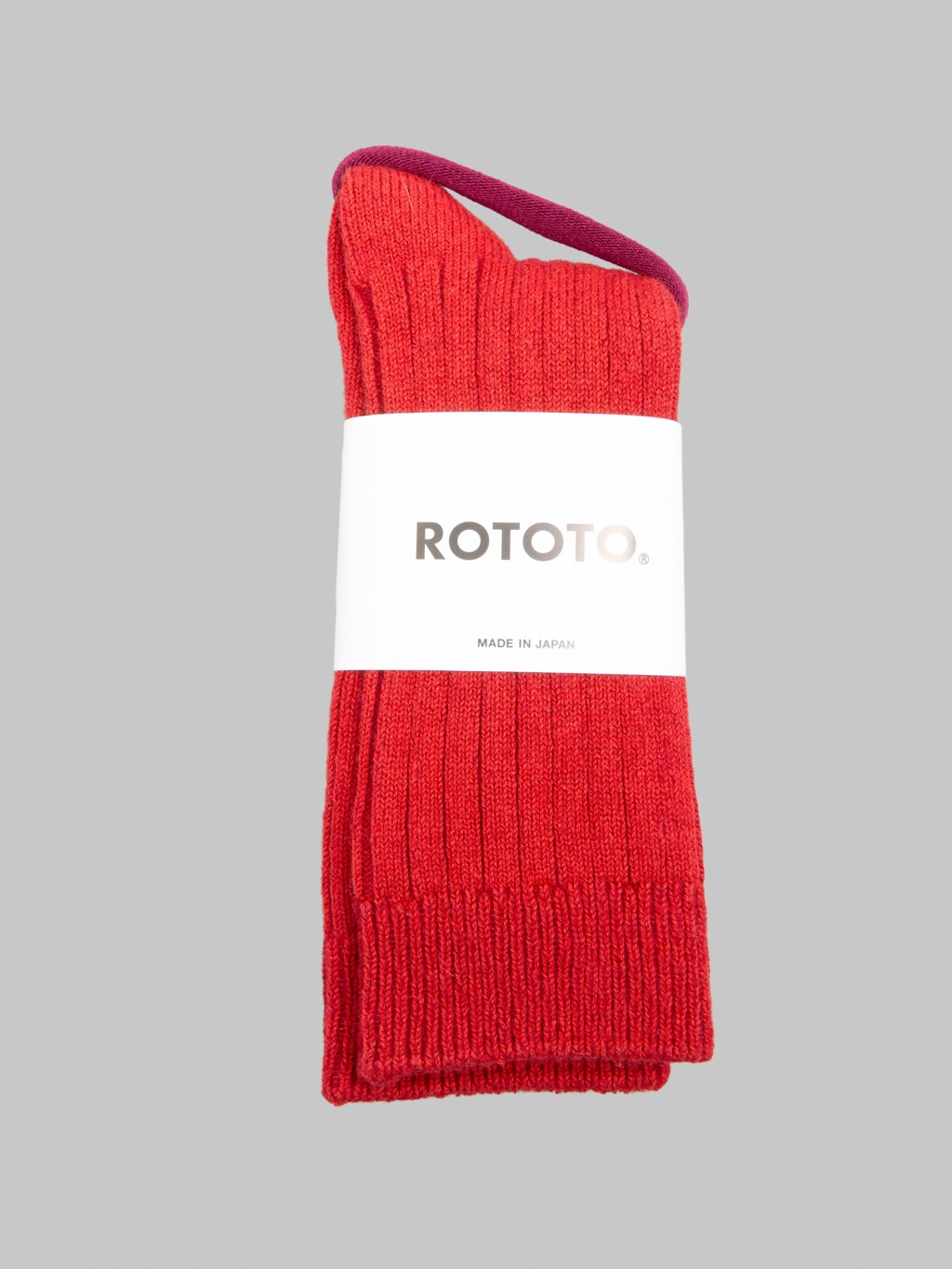 Rototo ROTOTO Cotton Wool Ribbed Crew Socks Red | Made in Japan
