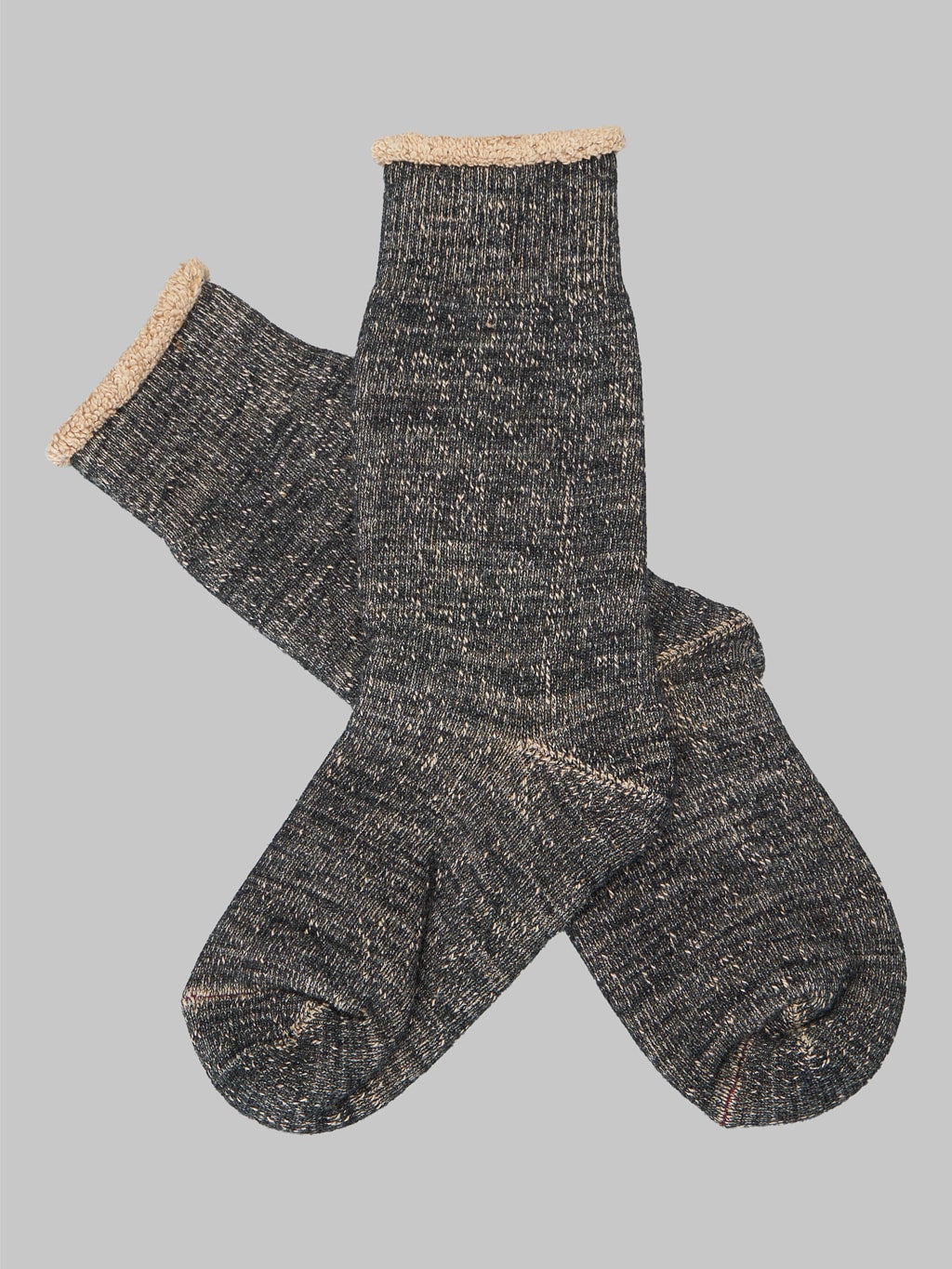 rototo double face crew socks black brown made in japan