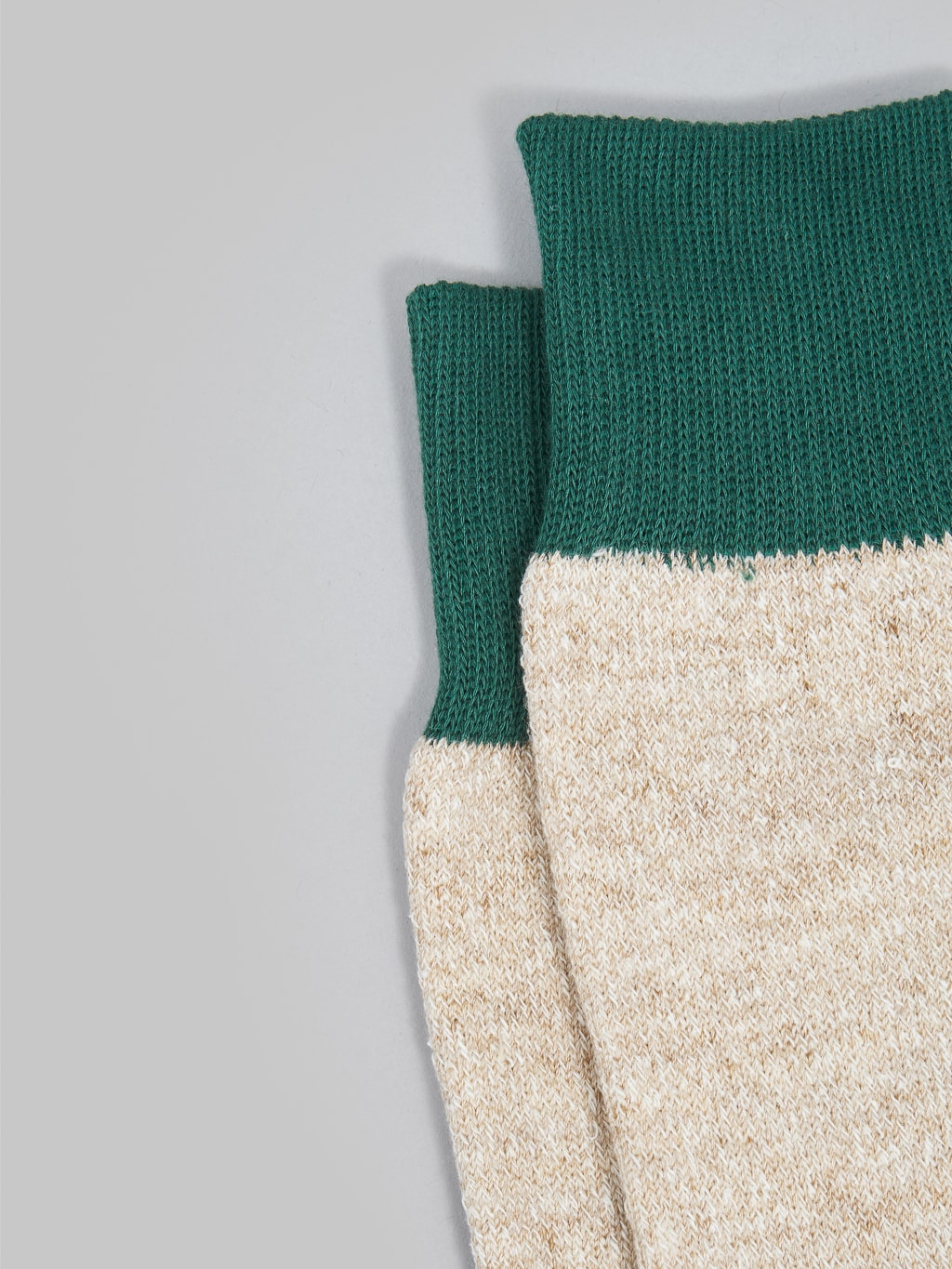 ROTOTO Double Face Crew Socks "Silk & Cotton" Green/Medium Beige