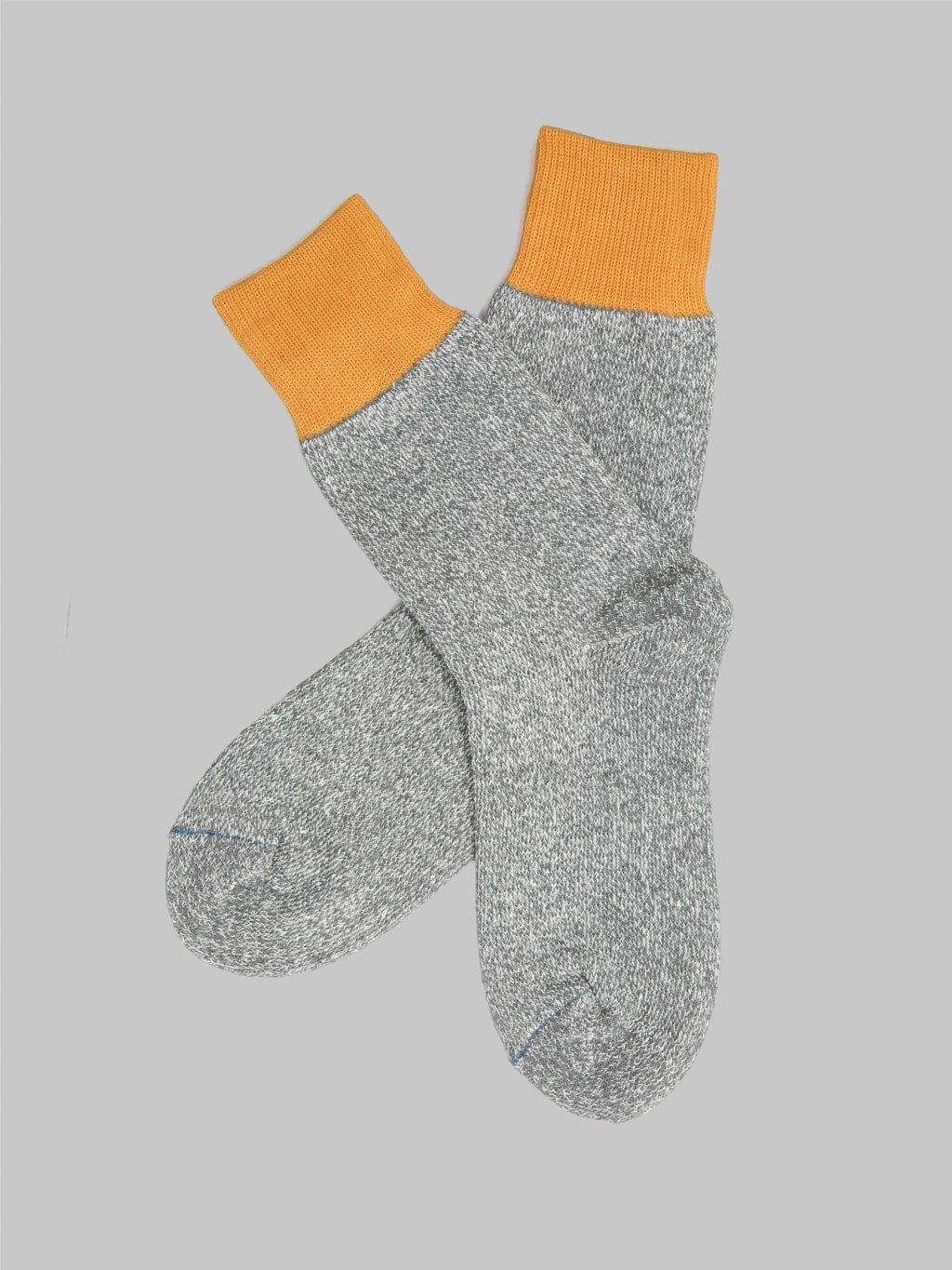 ROTOTO Double Face Crew Socks "Silk & Cotton" Dark Yellow/Grey