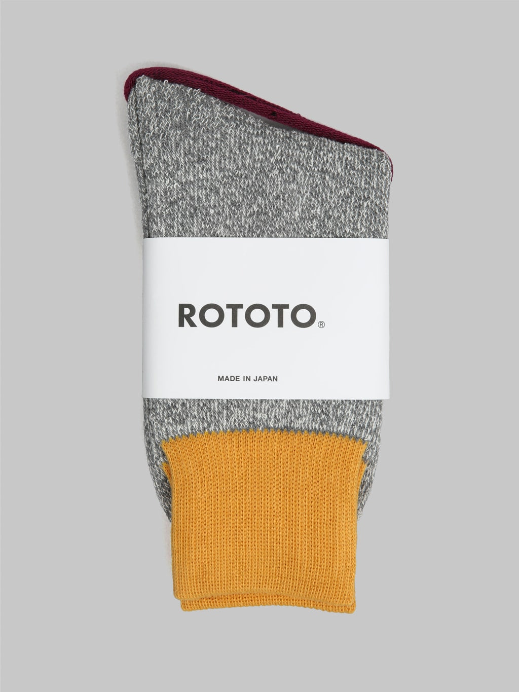 ROTOTO Double Face Crew Socks "Silk & Cotton" Dark Yellow/Grey