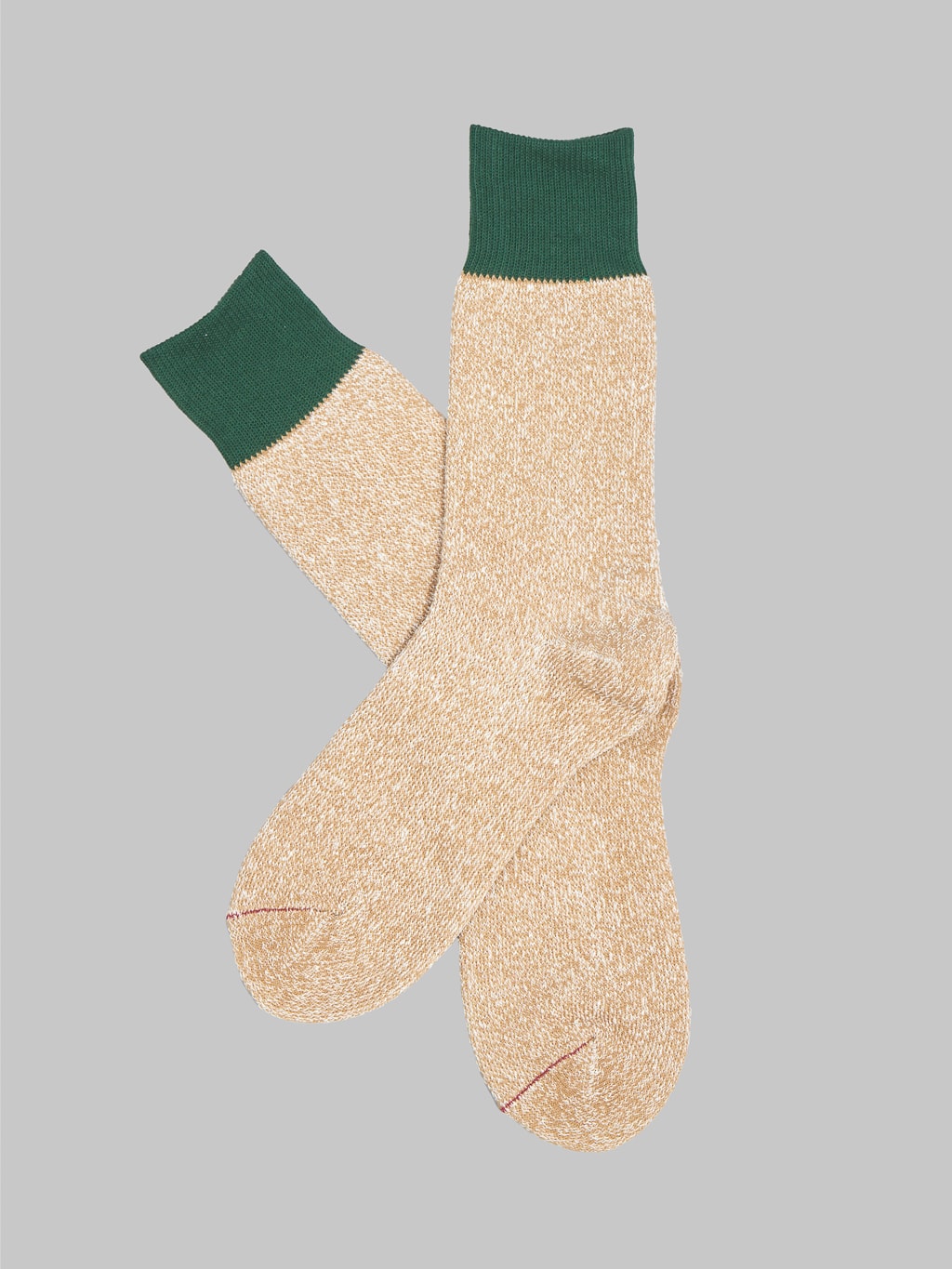 ROTOTO Double Face Crew Socks "Silk & Cotton" Dark Green/Beige
