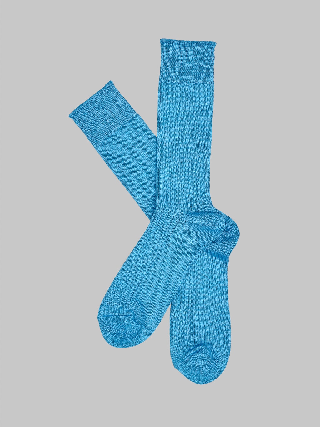 ROTOTO Linen Cotton Ribbed Crew Socks Blue