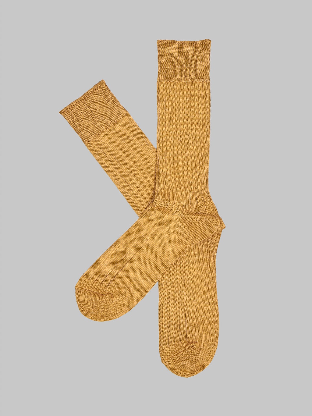 ROTOTO Linen Cotton Ribbed Crew Socks Dark Gold