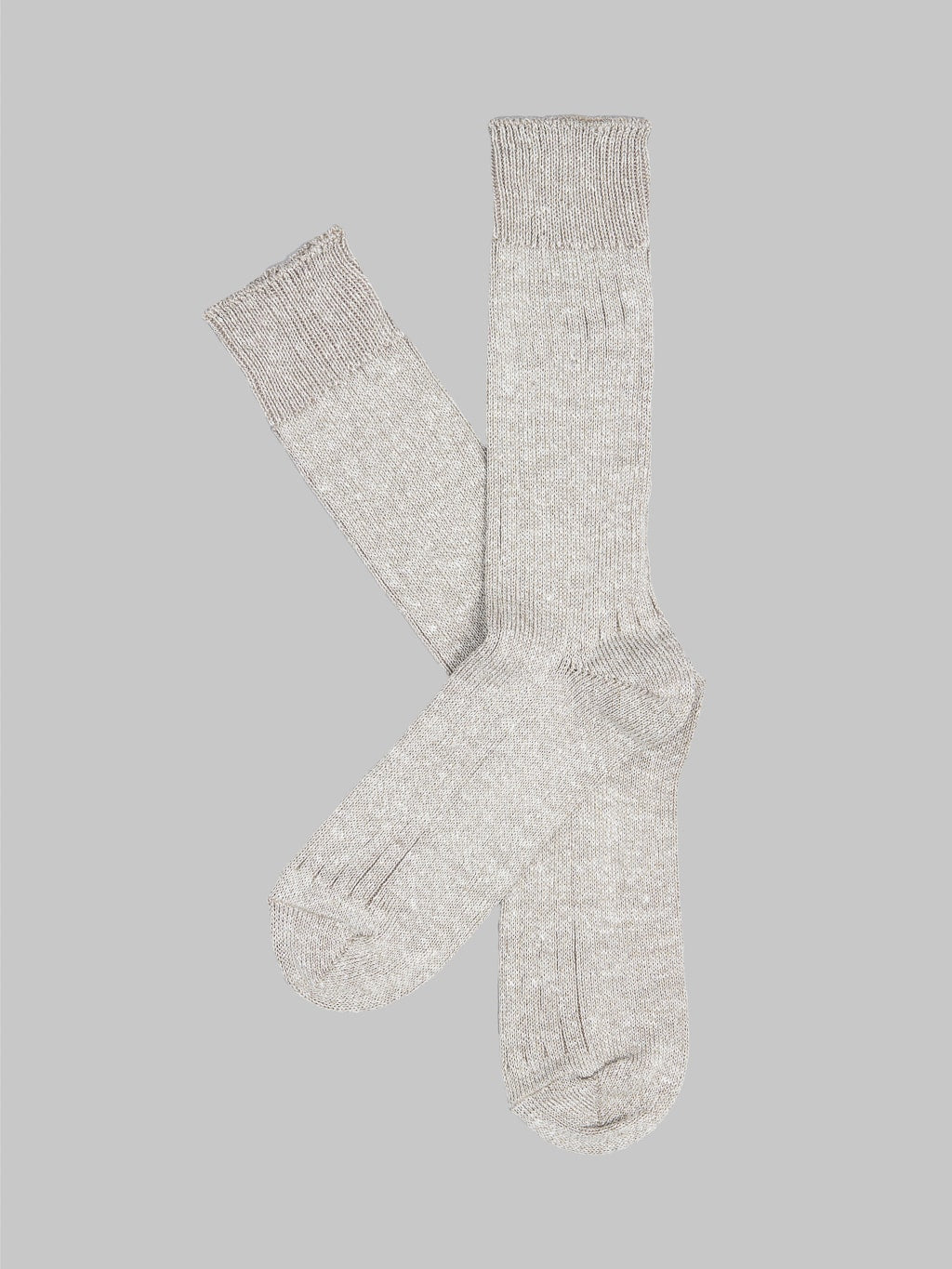 ROTOTO Linen Cotton Ribbed Crew Socks Grayge