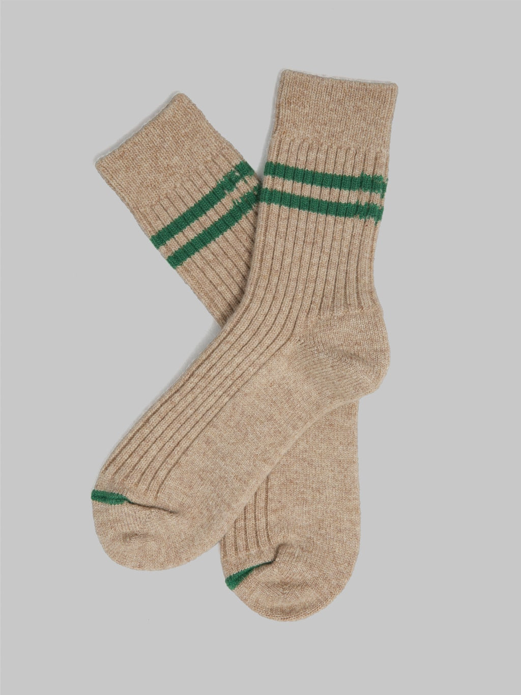 ROTOTO Merino Lambs Wool Stripe Socks Beige/Green