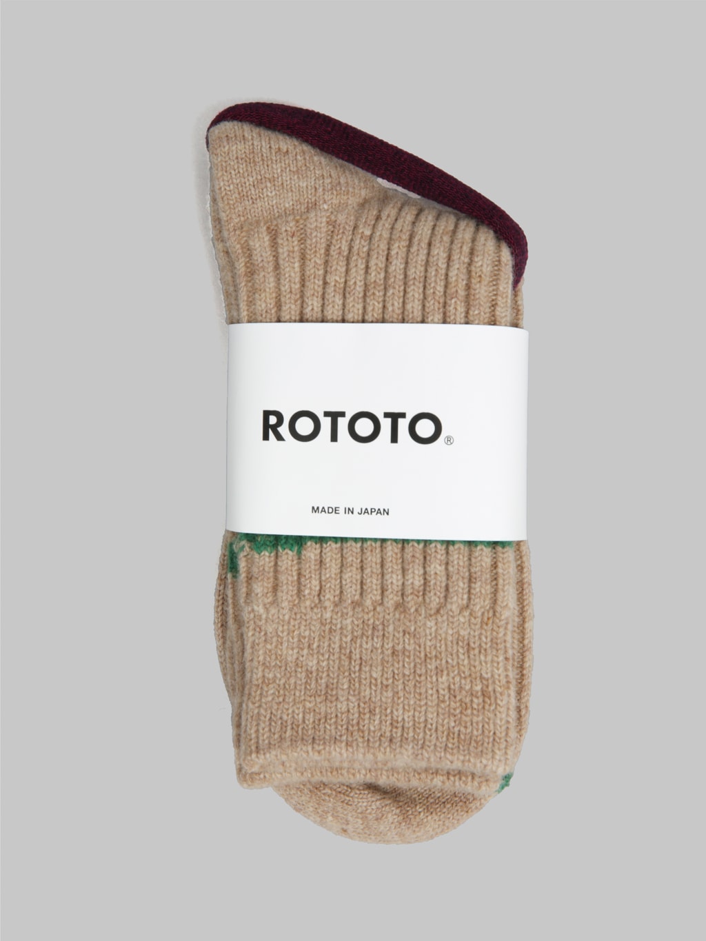 ROTOTO Merino Lambs Wool Stripe Socks Beige/Green