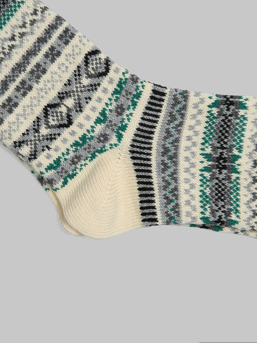 rototo multi jacquard crew socks fairisle ivory heel