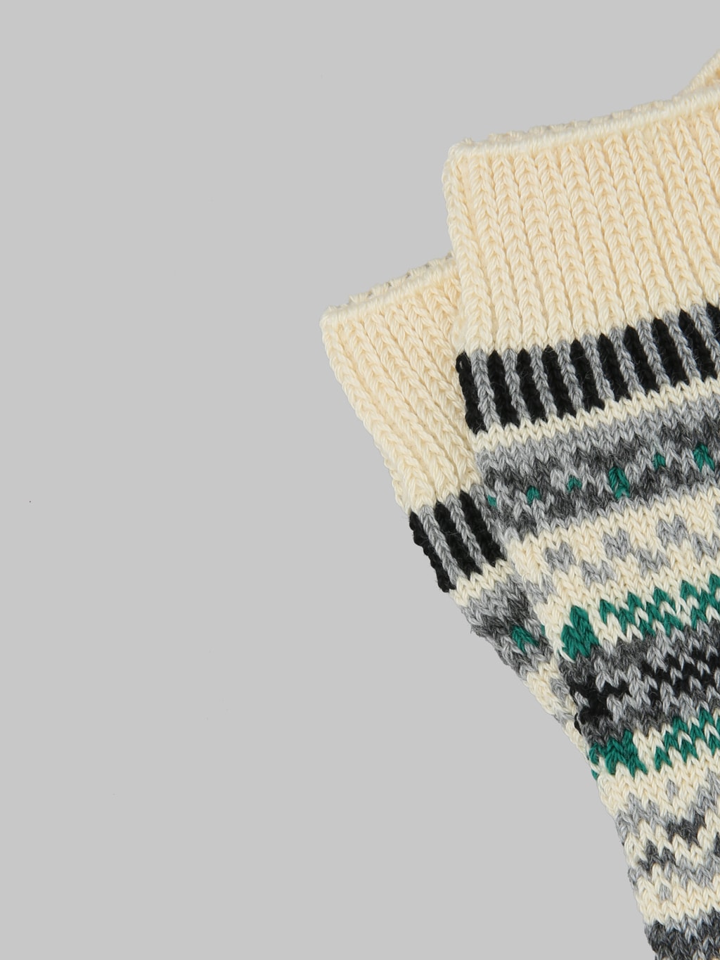 rototo multi jacquard crew socks fairisle ivory hem