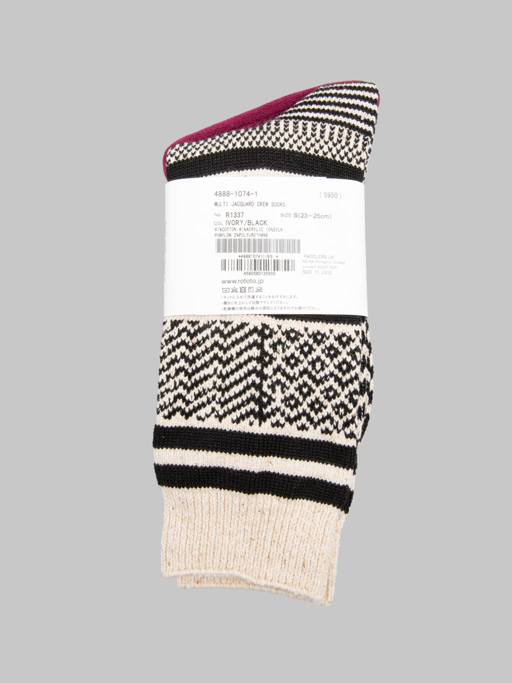ROTOTO Multi Jacquard Crew Socks Ivory/Black