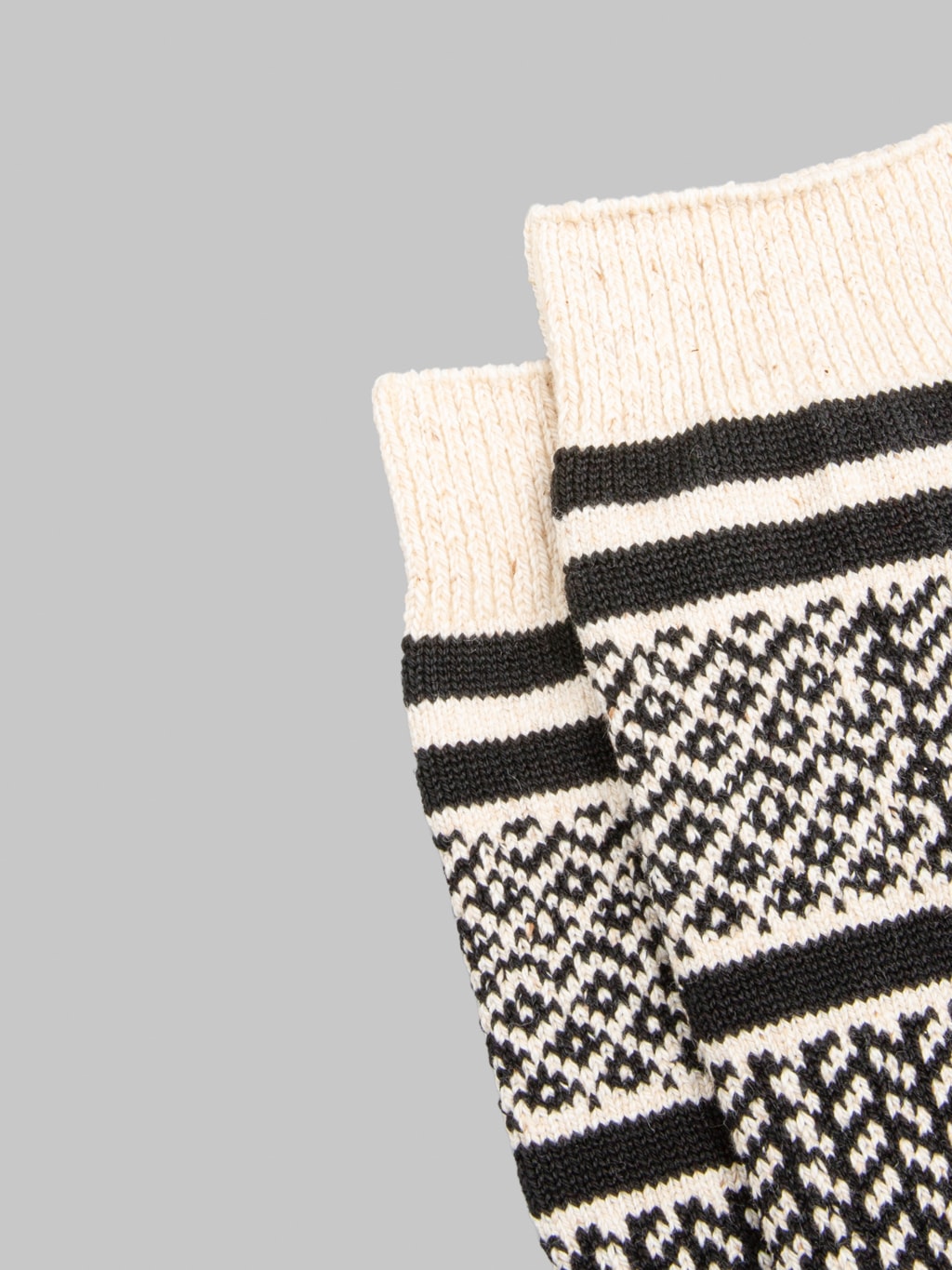 ROTOTO Multi Jacquard Crew Socks Ivory/Black