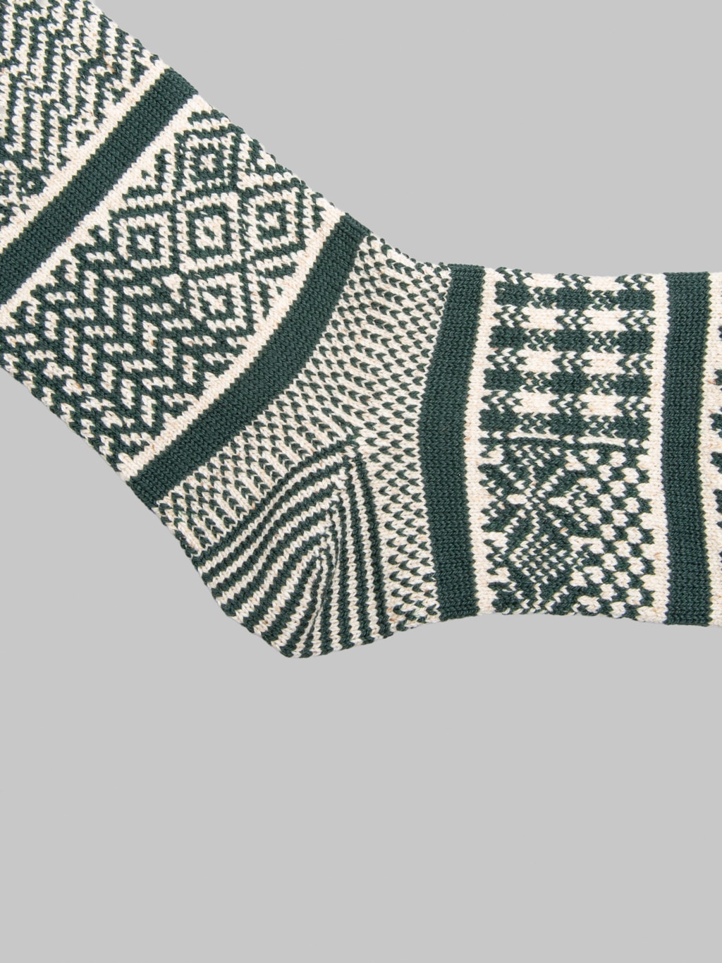 ROTOTO Multi Jacquard Crew Socks Ivory/Dark Green