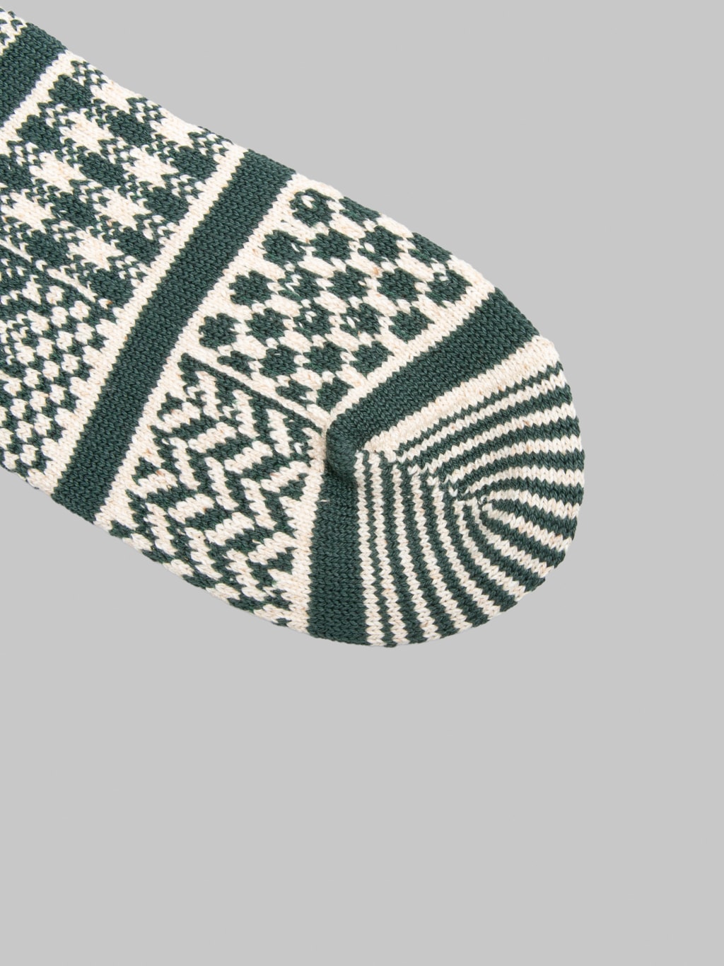 ROTOTO Multi Jacquard Crew Socks Ivory/Dark Green