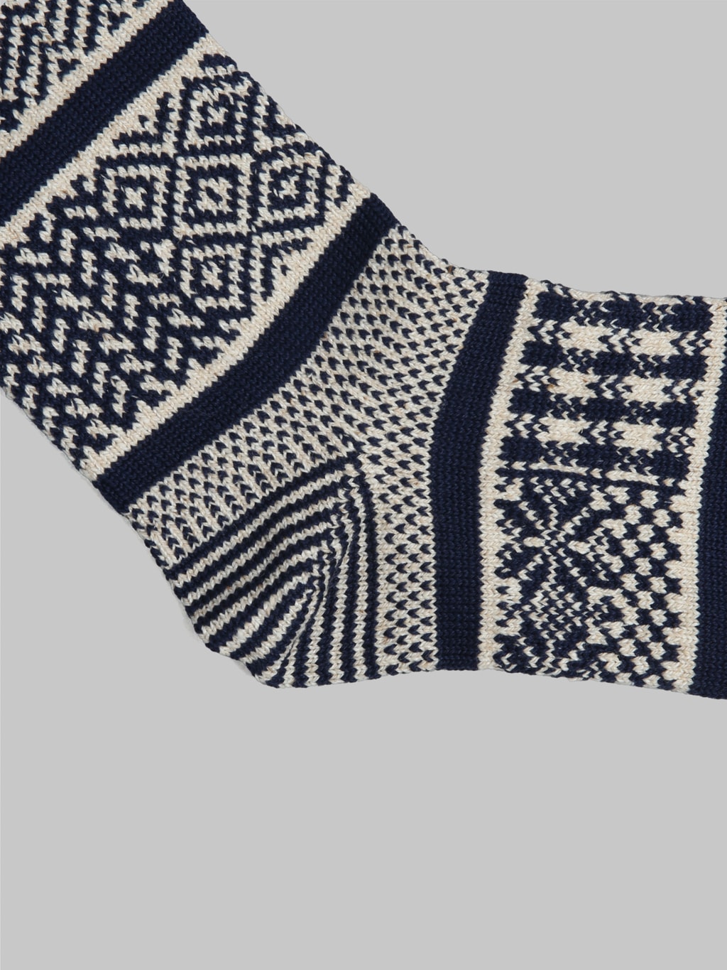 ROTOTO Multi Jacquard Crew Socks Ivory/Navy