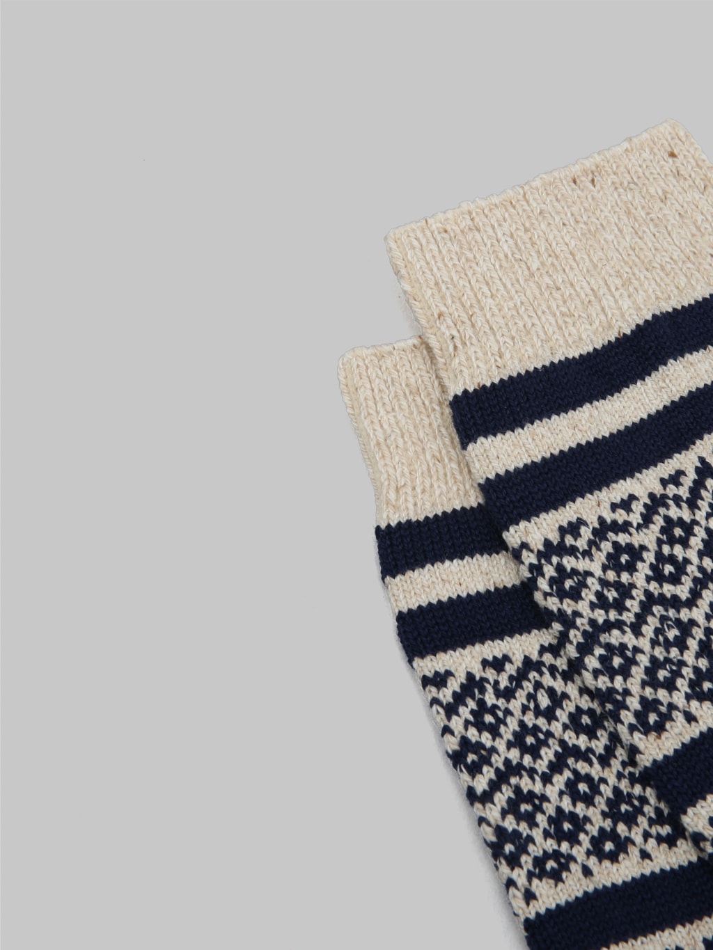 ROTOTO Multi Jacquard Crew Socks Ivory/Navy