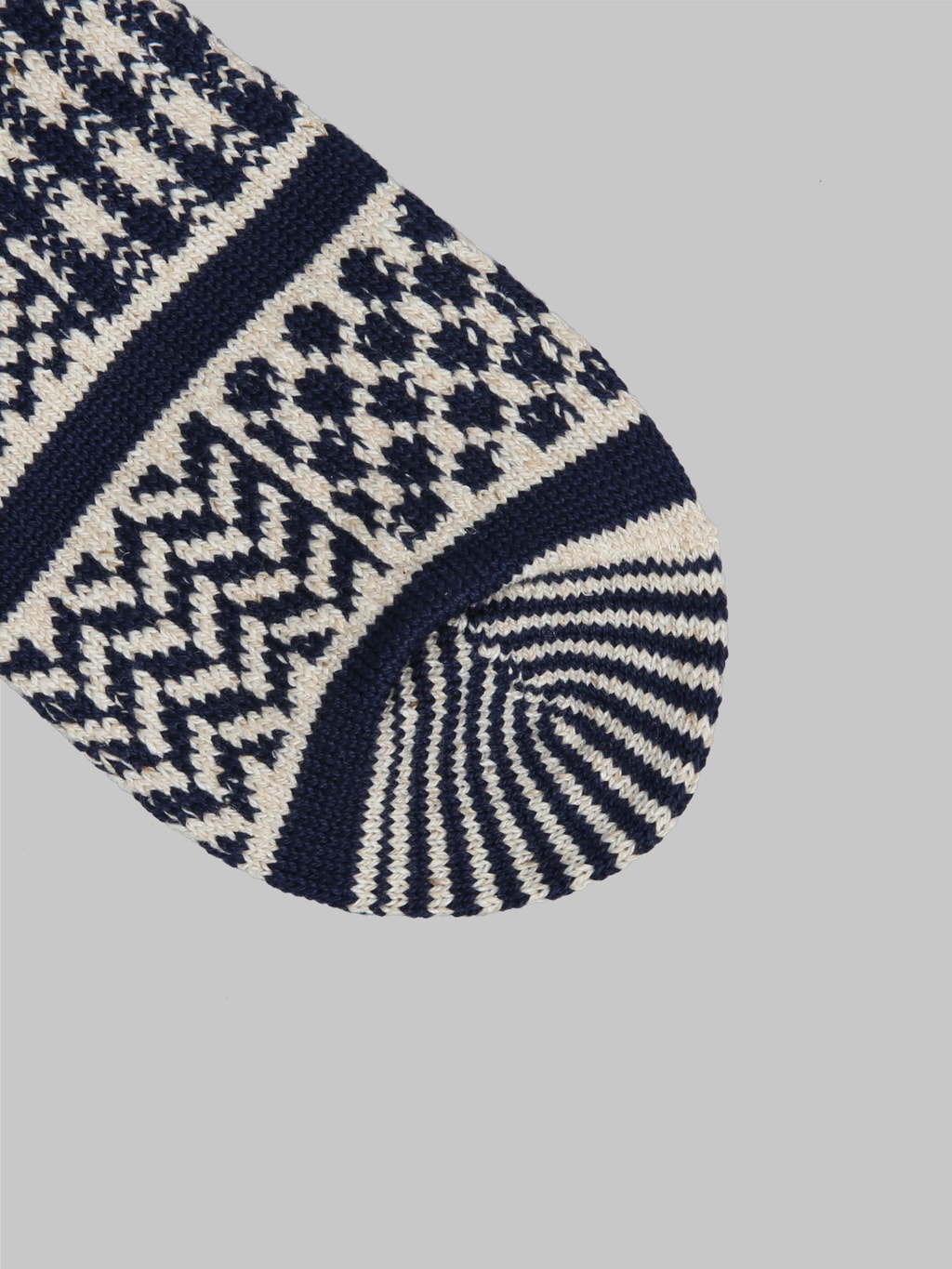 ROTOTO Multi Jacquard Crew Socks Ivory/Navy