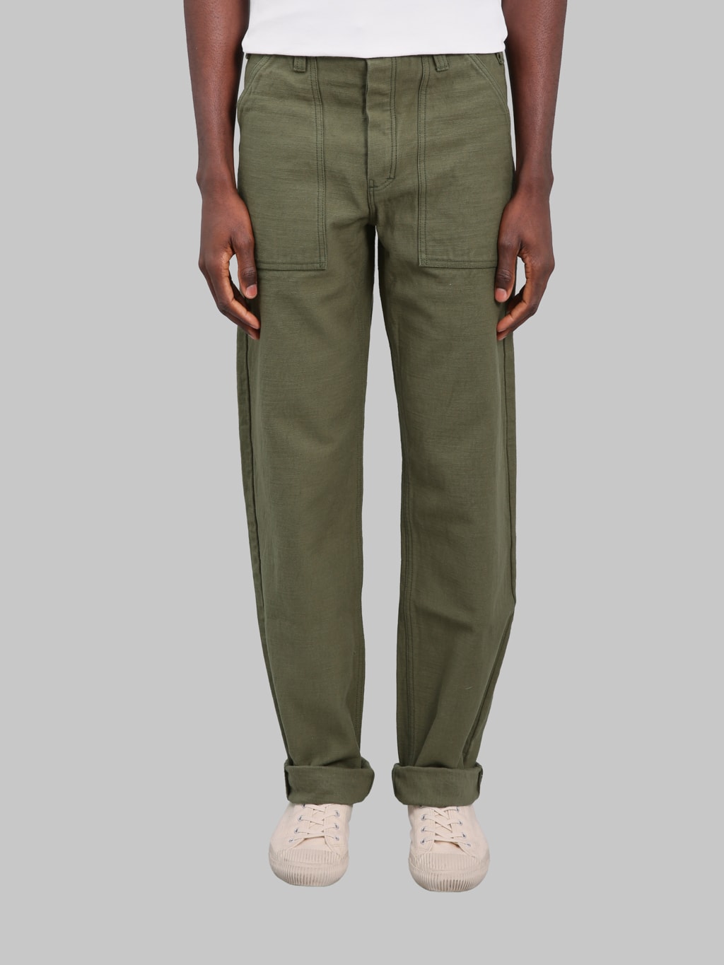 Samurai Jeans SJ52BP 15oz Heavy Weight Back Satin Baker Pants Olive - Redcast Heritage Co.