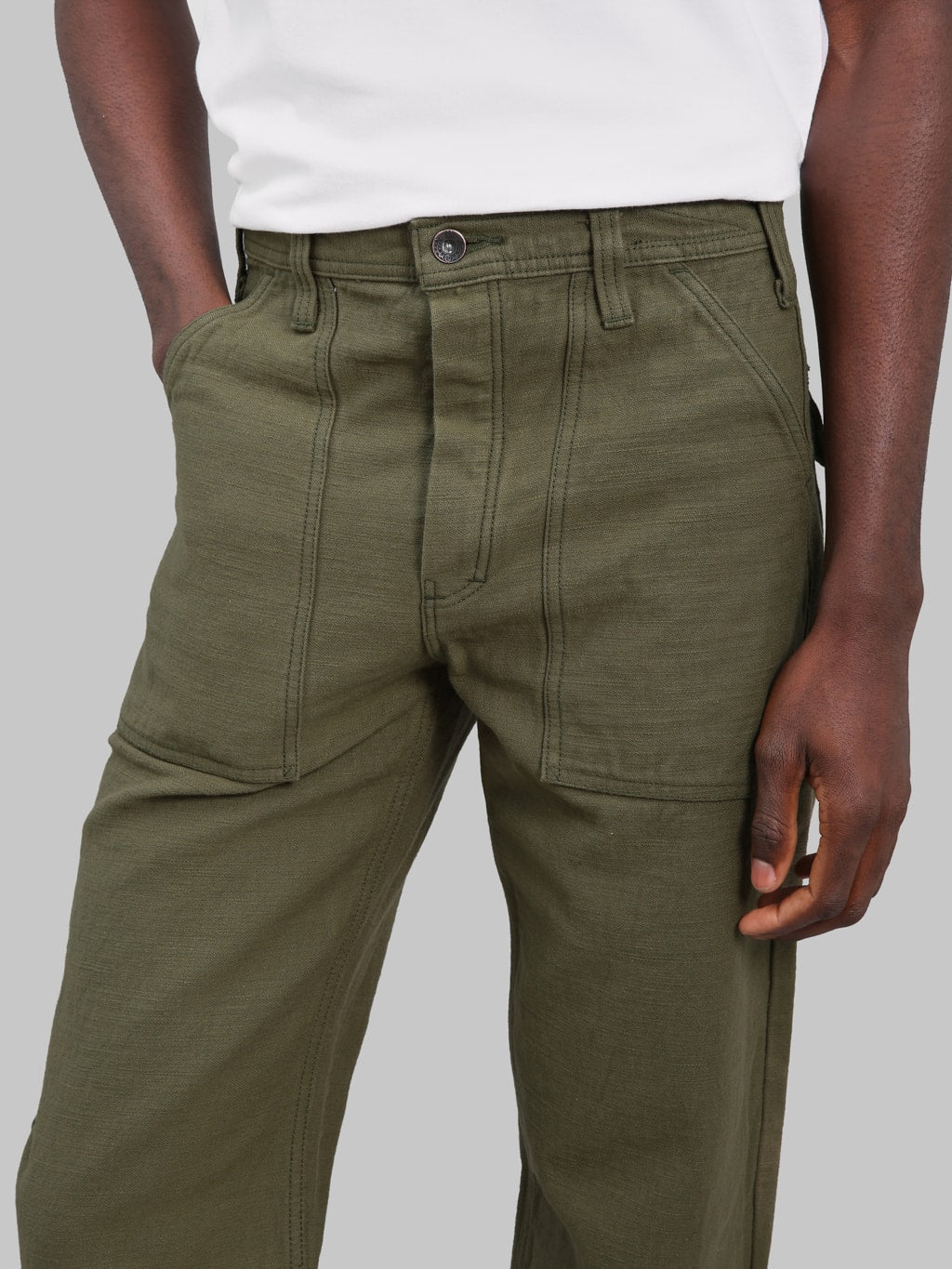 Samurai Jeans SJ52BP 15oz Heavy Weight Back Satin Baker Pants Olive - Redcast Heritage Co.