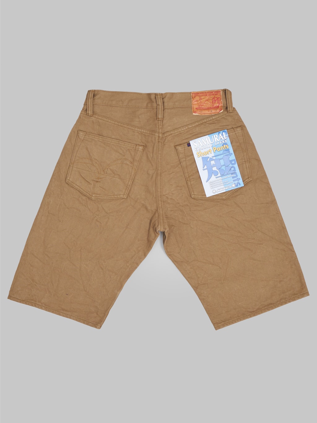 samurai jeans 15oz selvedge chino shorts khaki  back rise details