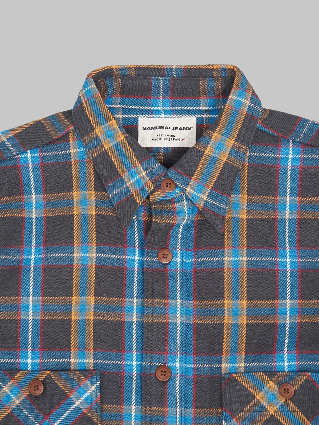 samurai jeans contest flannel work shirt collar details